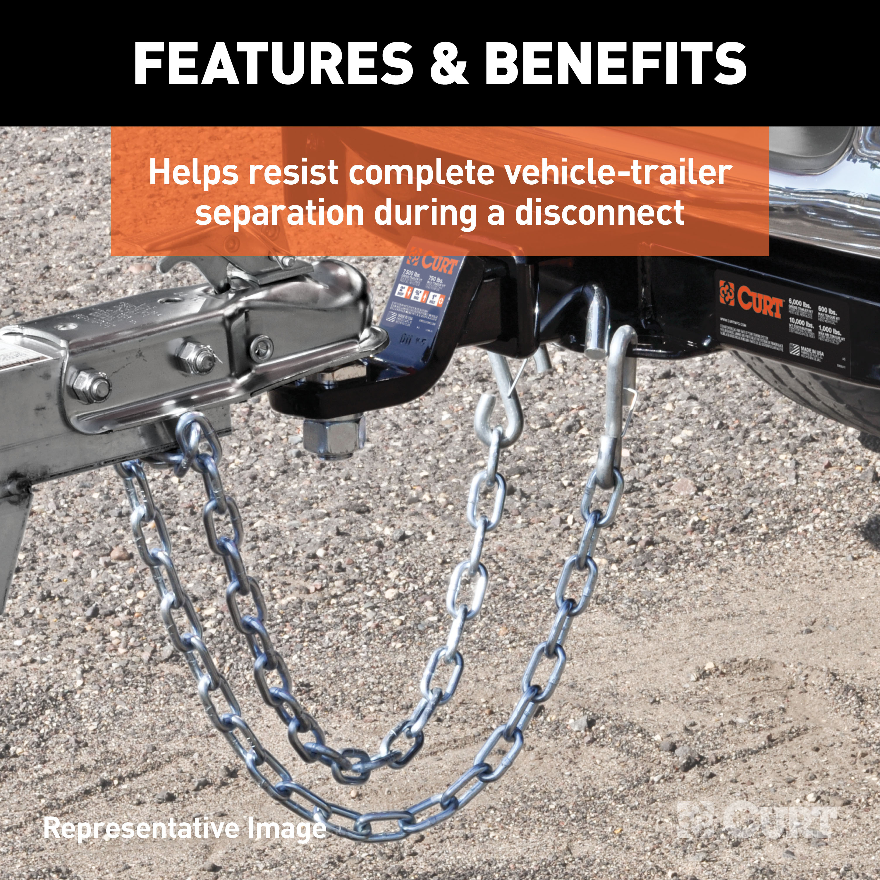 CURT 80011 48-Inch Trailer Safety Chain with 3/8-In S-Hooks, 2,000 lbs Break Strength thumbnail 3