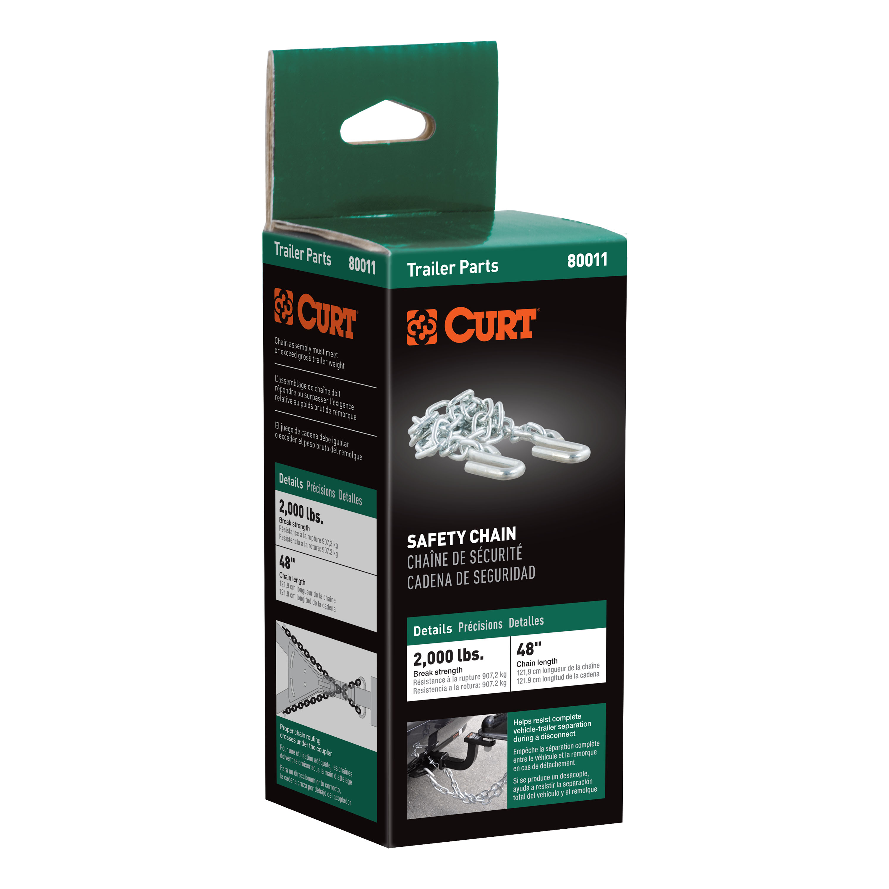 CURT 80011 48-Inch Trailer Safety Chain with 3/8-In S-Hooks, 2,000 lbs Break Strength thumbnail 7