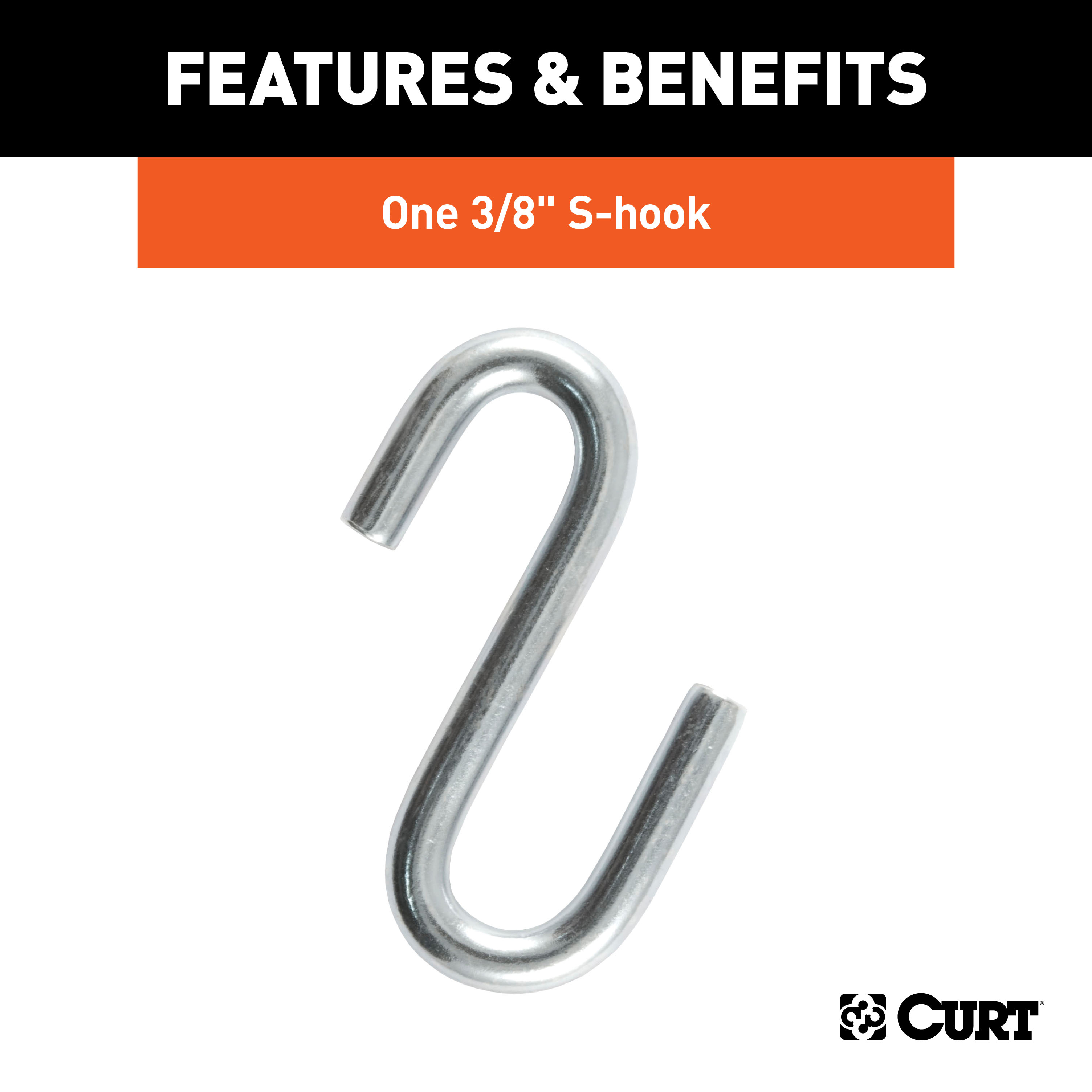 CURT 80020 27-Inch Trailer Safety Chain with 3/8-In S Hook, 2,000 lbs Break Strength thumbnail 5