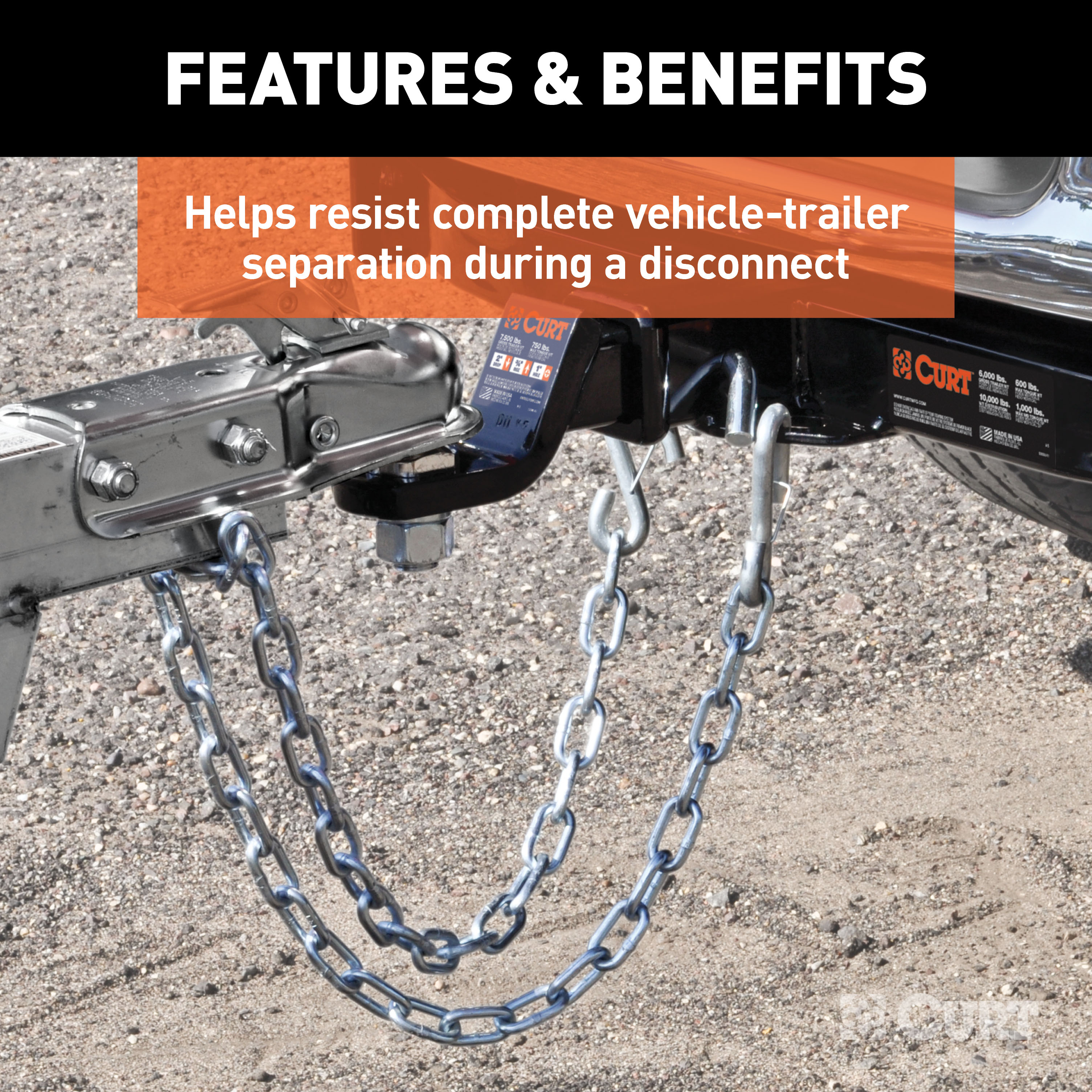 CURT 80312 27-Inch Trailer Safety Chain with 3/8-In Snap Hook, 2,000 lbs Break Strength thumbnail 4