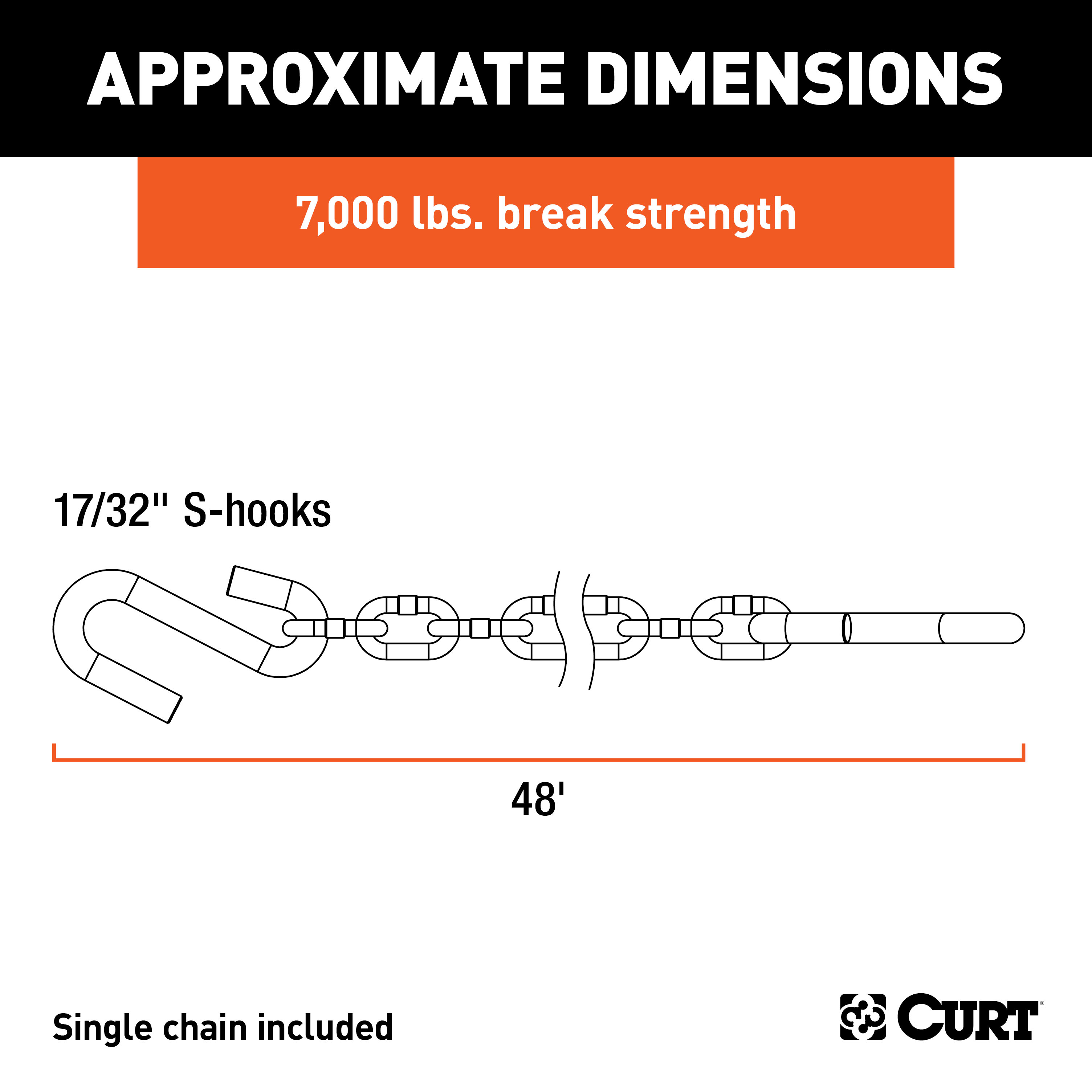 CURT 80301 48-Inch Trailer Safety Chain with 17/32-In S-Hooks, 7,000 lbs Break Strength thumbnail 2