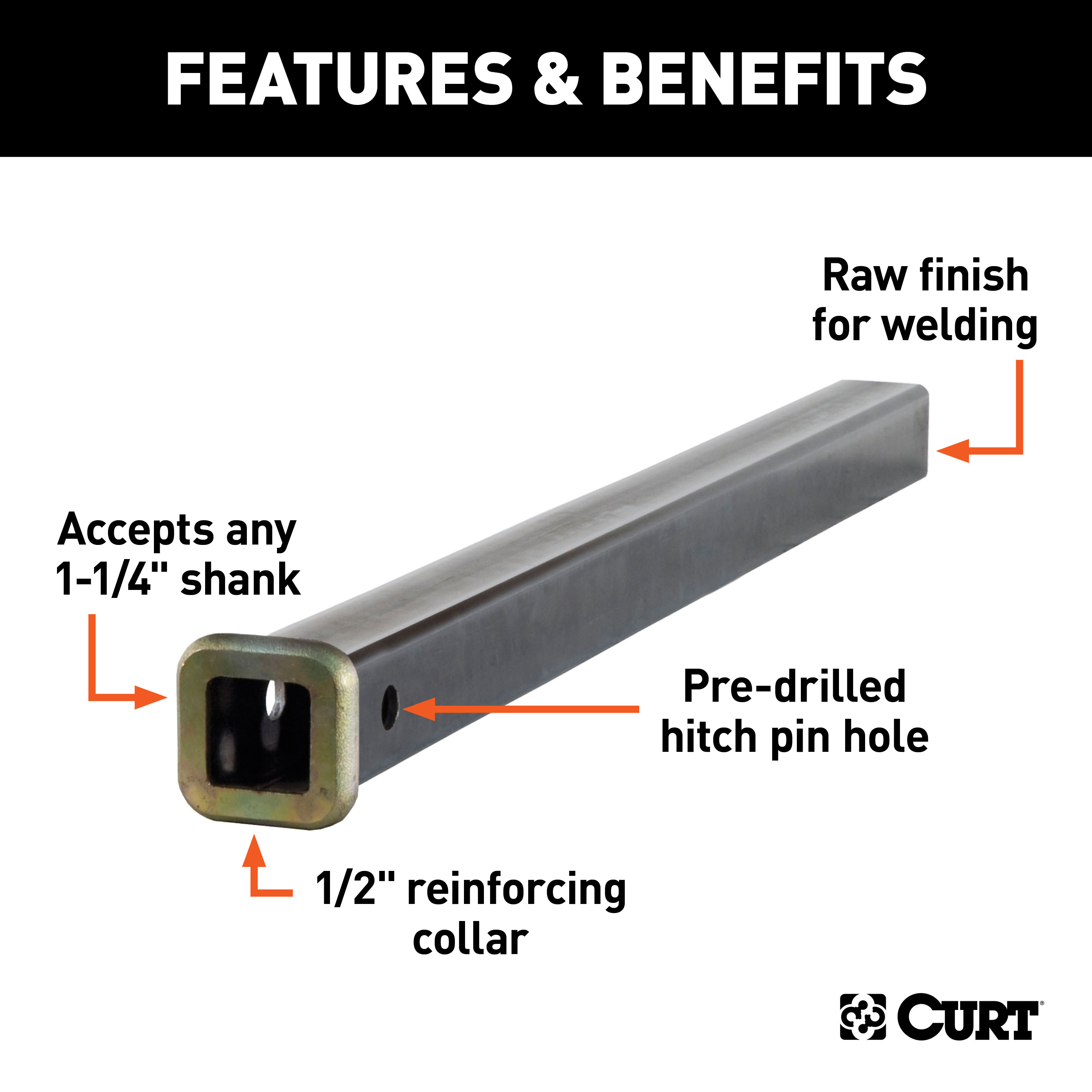 CURT 49524 1-1/4-Inch x 24-Inch Weld-On Raw Steel Trailer Hitch Receiver Tube thumbnail 1
