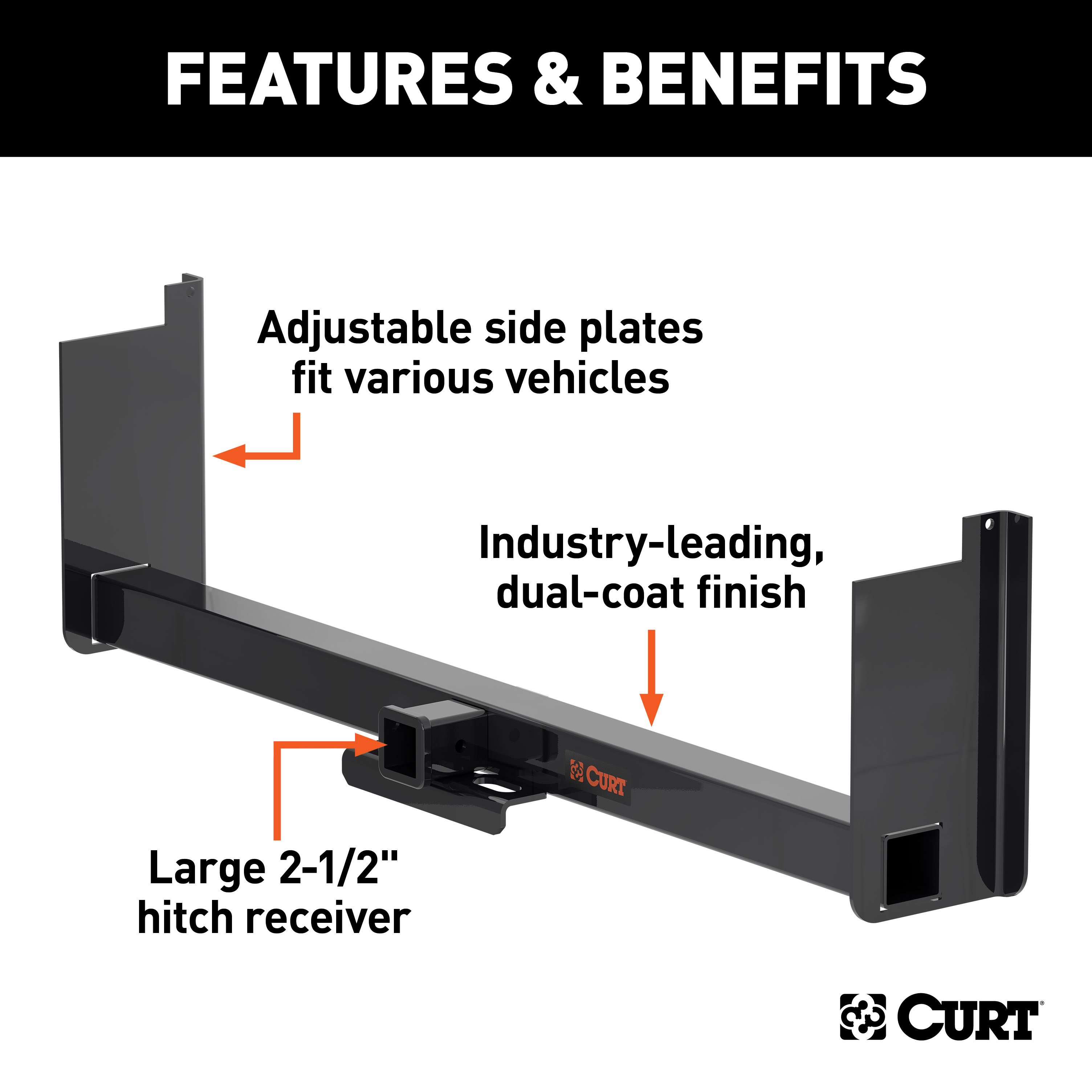 CURT 15926 Class 5 Weld-On Hitch, 2-1/2-Inch Receiver, 62-In Frames, 18" Drop thumbnail 2