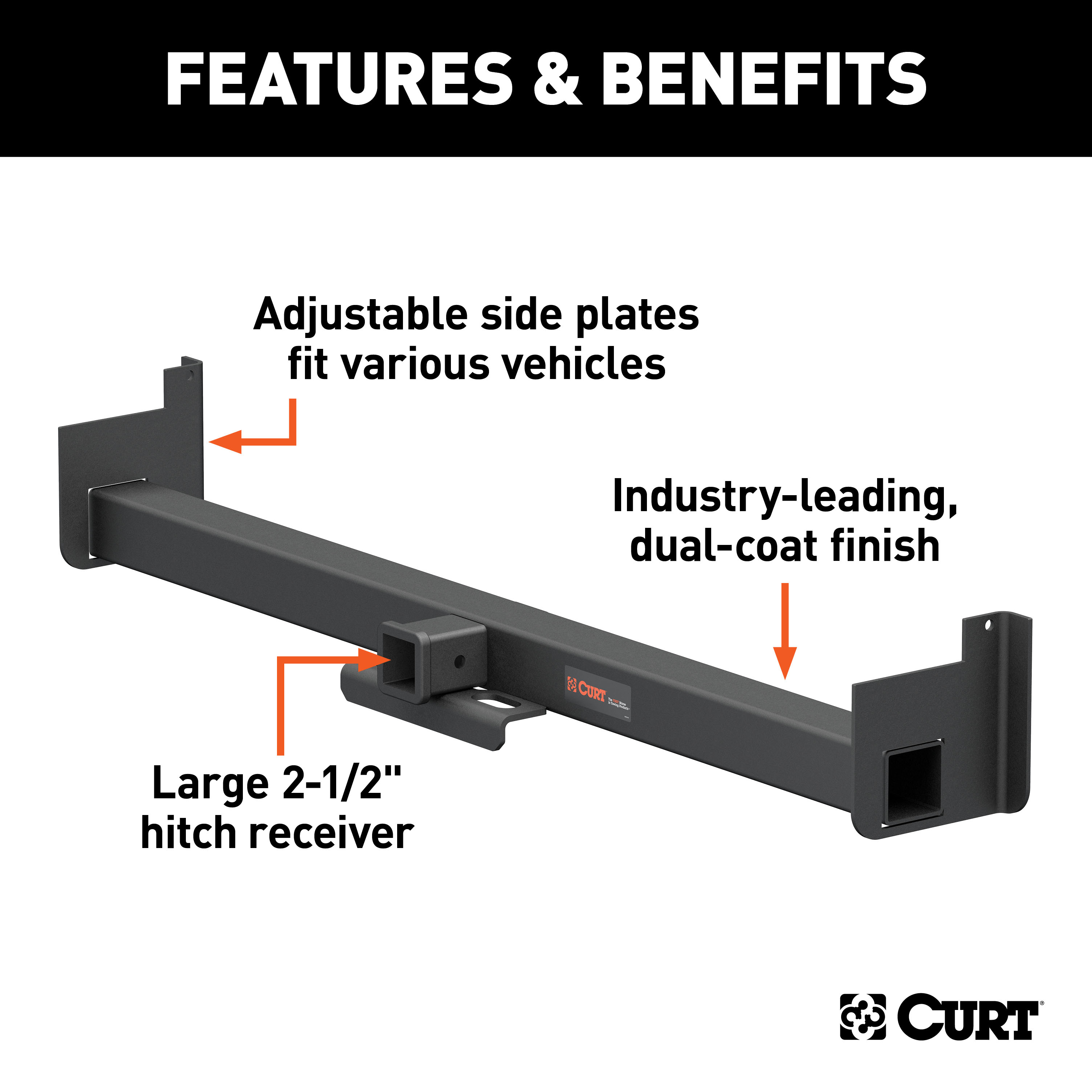 CURT 15925 Class 5 Weld-On Hitch, 2-1/2-Inch Receiver, Up to 20,000 lbs, 62-In Frames, 9" Drop thumbnail 1