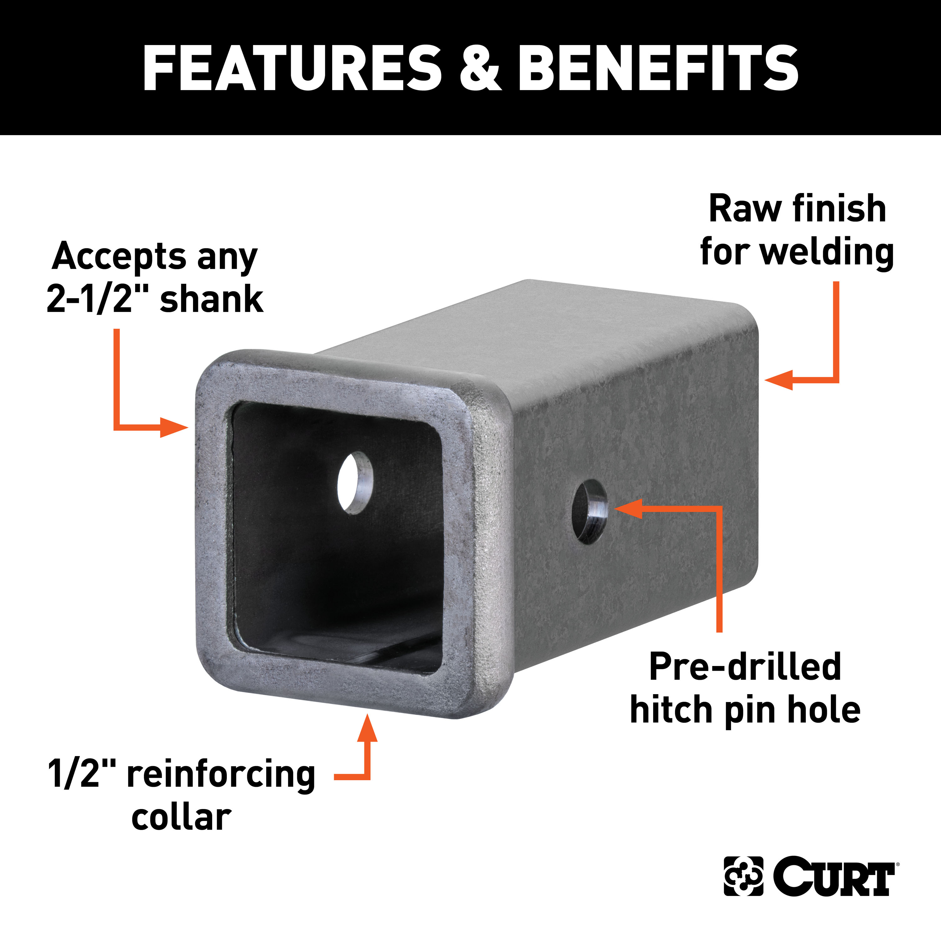 CURT 49516 2-1/2-Inch x 6-Inch Weld-On Raw Steel Trailer Hitch Receiver Tube thumbnail 1