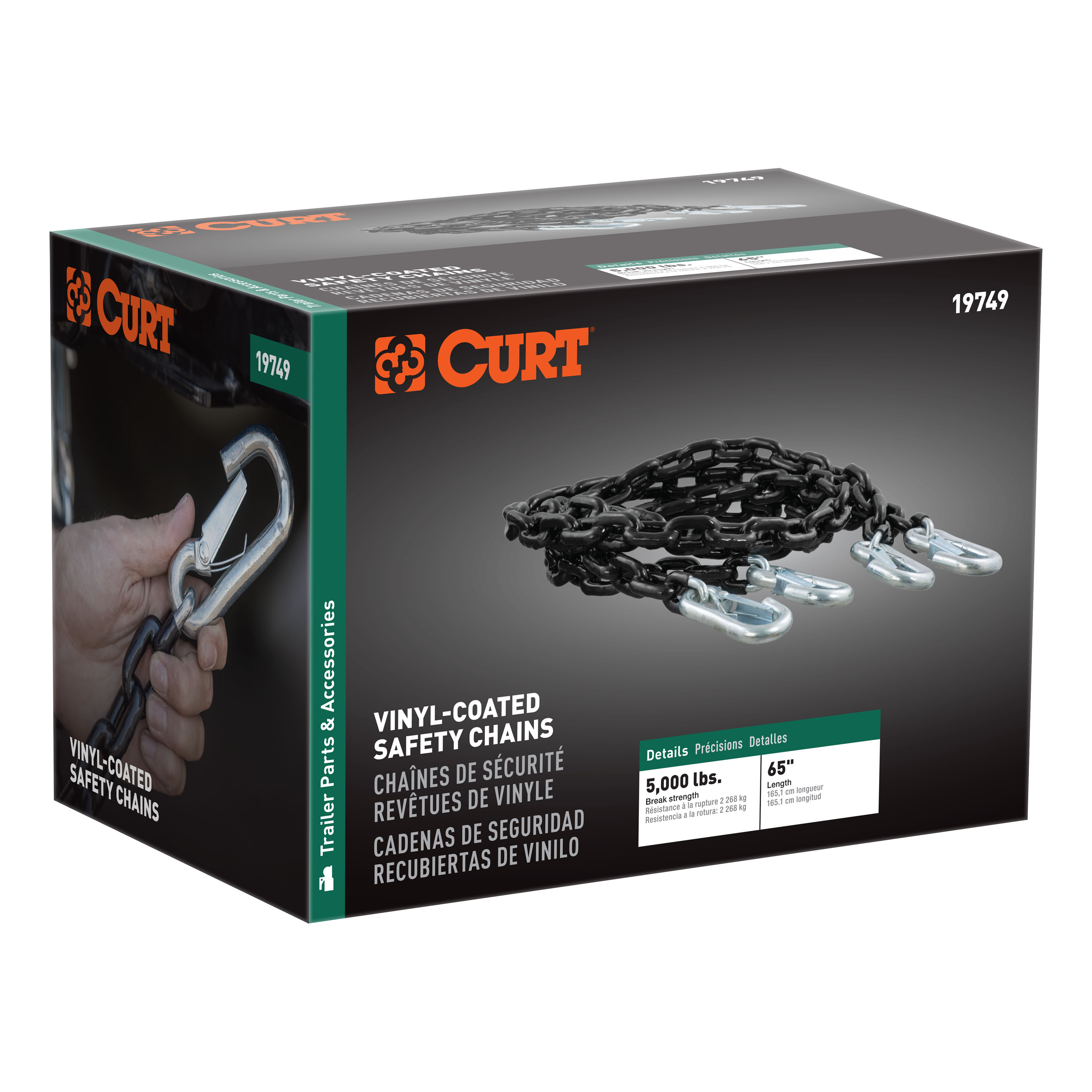 CURT 19749 60-Inch Vinyl-Coated Trailer Safety Chains with 7/16-In Snap Hooks, 5,000 lbs Break Strength, 2-Pack thumbnail 2