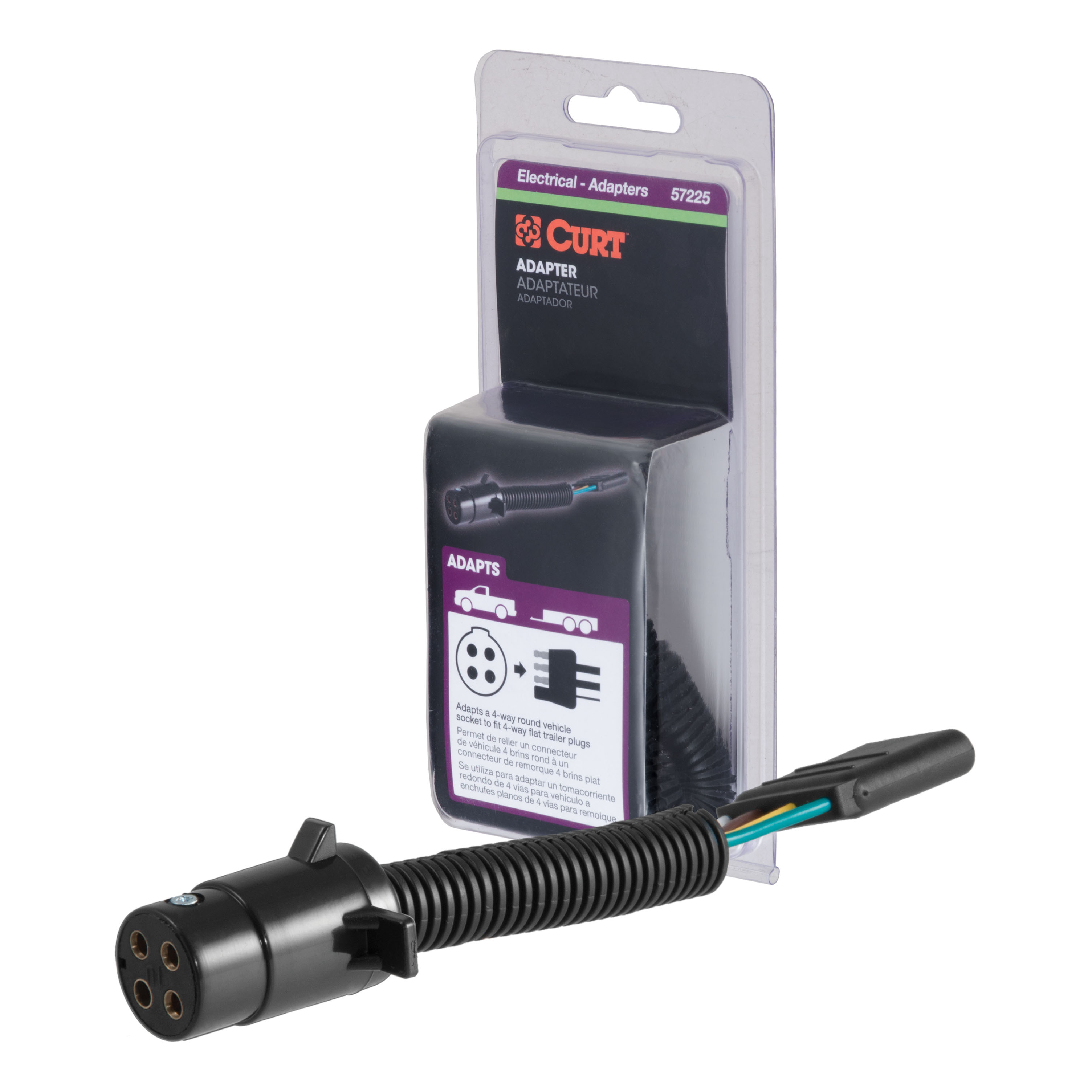 CURT 57225 4-Pin Round Vehicle-Side to 4-Way Trailer Wiring Adapter thumbnail 0