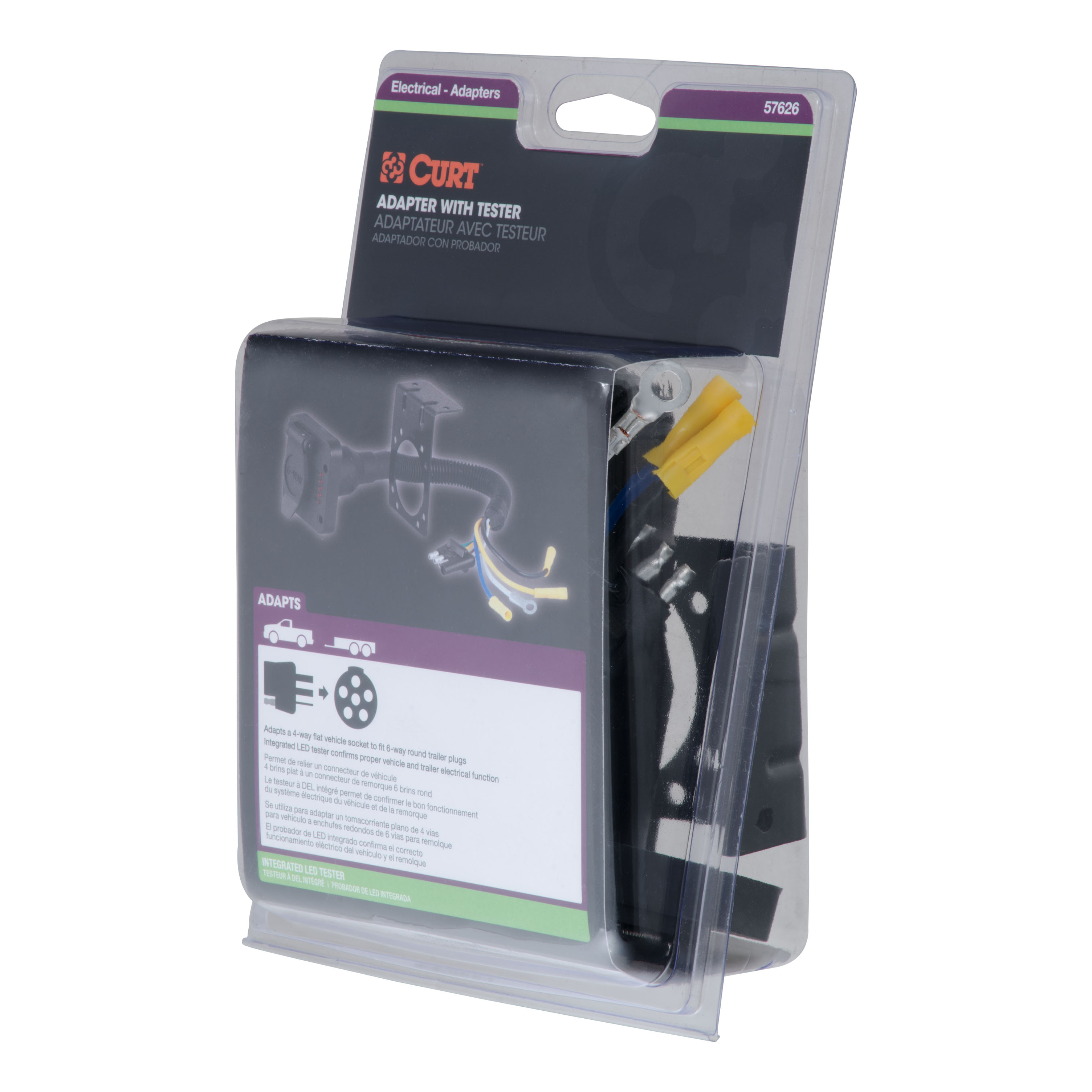 CURT 57626 4-Way Flat Vehicle-Side to 6-Way Round Trailer Wiring Adapter with Tester thumbnail 3