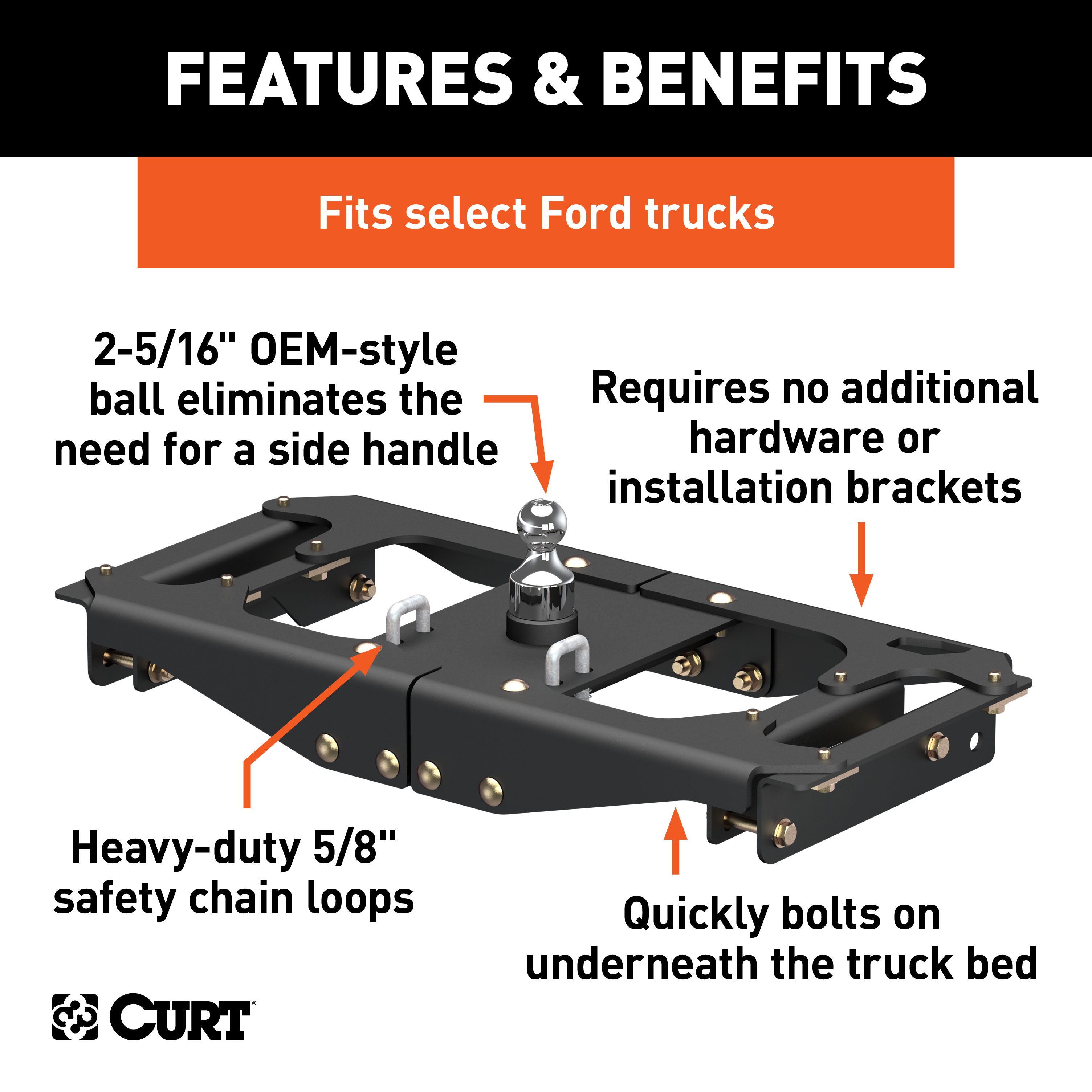 CURT 60702 Factory   Original Equipment Style Gooseneck Hitch, 38,000 lbs. 2-5/16-Inch Ball, Fits   Select Ford F-250, F-350, F-450 Super Duty thumbnail 1