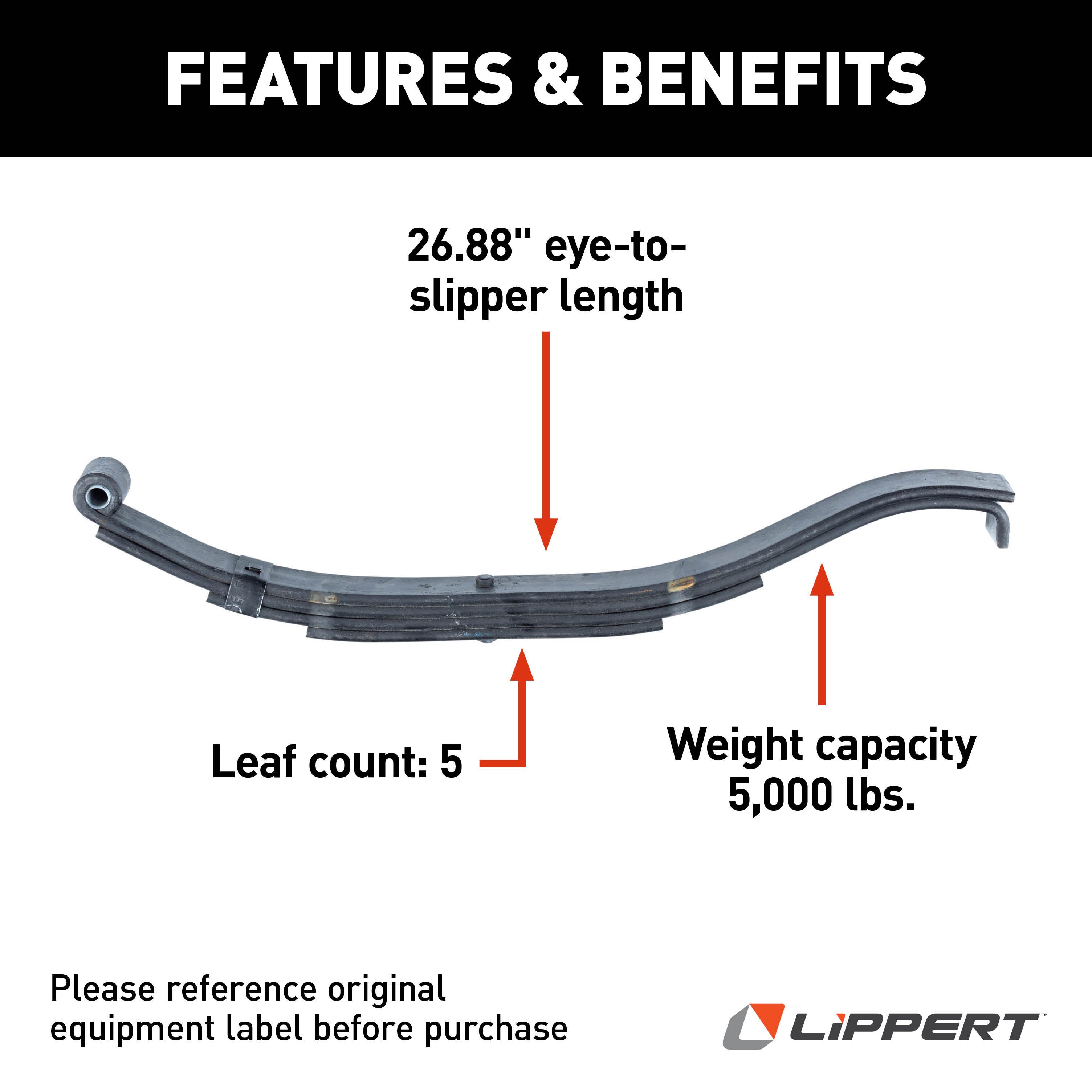 Lippert Replacement Slipper Leaf Spring for Trailer - 5,000 lbs. 30" Loaded Length 176326 thumbnail 1