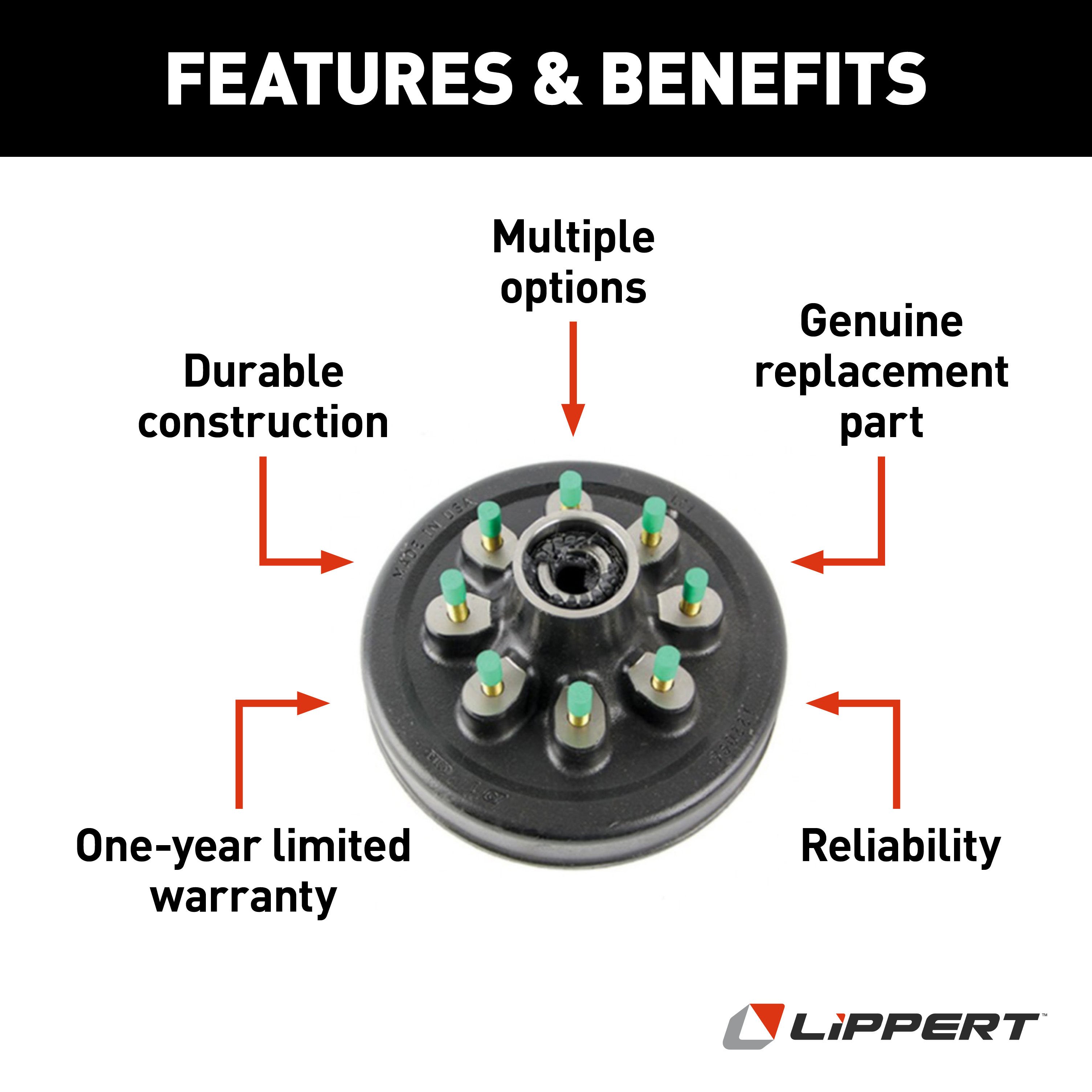 Lippert Brake Drum Hub for 8,000-lb. Axle -8 on 6.5", 9/16" Stud (with Bearing Cups) 2772101 thumbnail 1