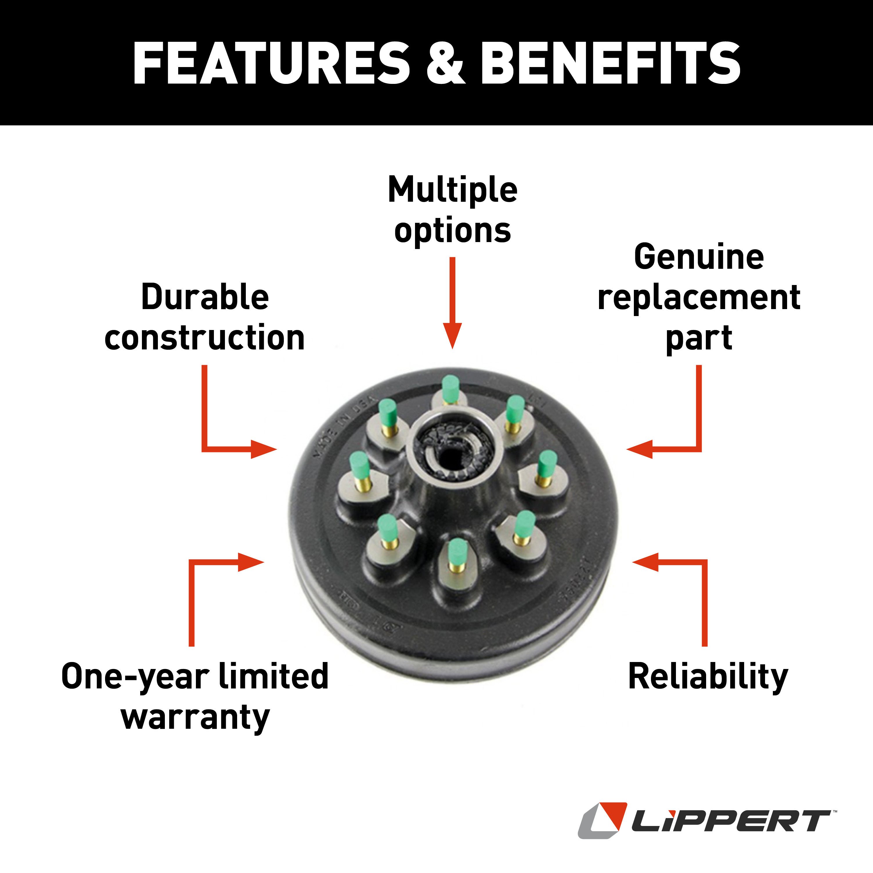 Lippert Brake Drum Hub for 8,000-lb. Axle -8 on 6.5", 9/16" Stud (with Bearing Race) 359552 thumbnail 1