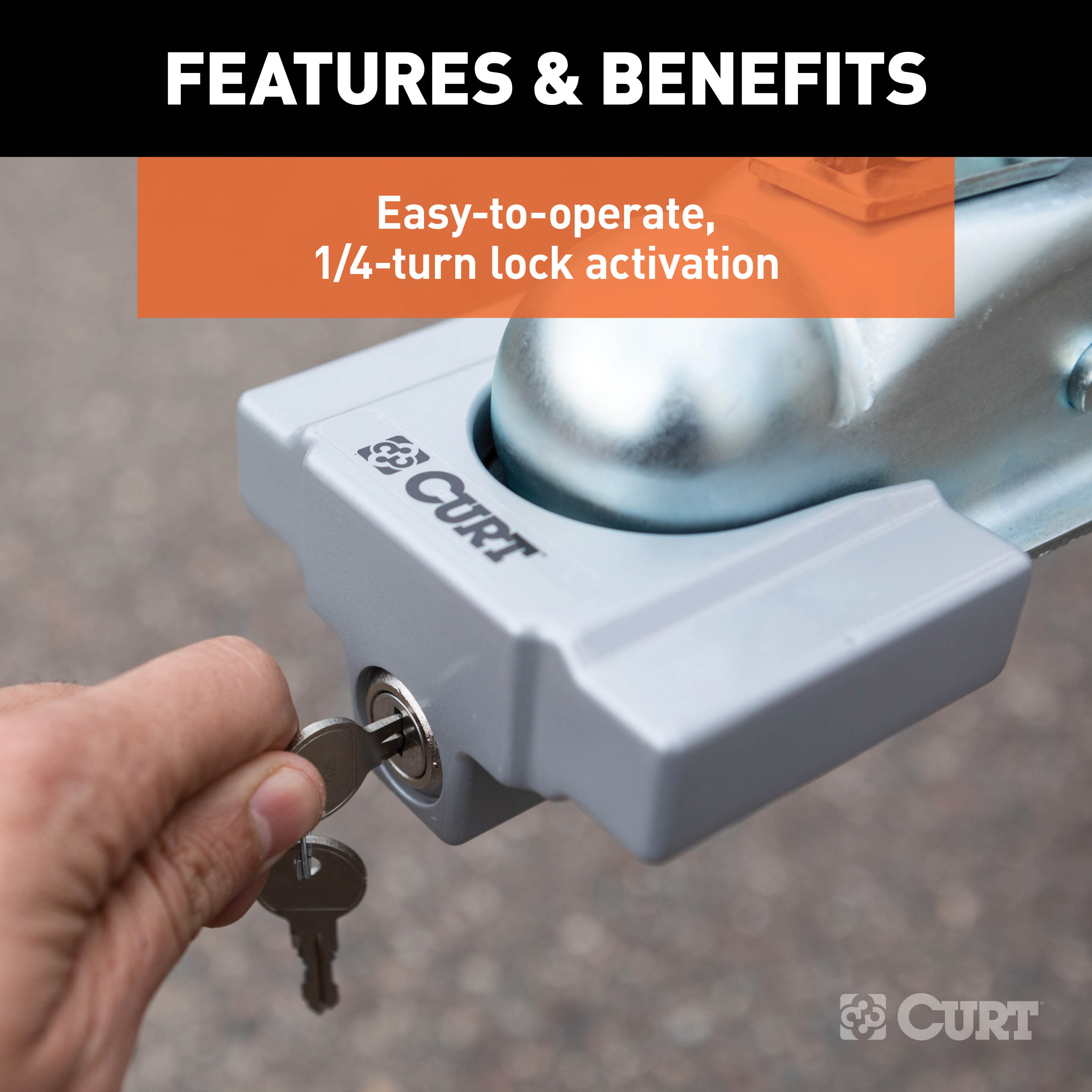 CURT 23079 Powder-Coated Aluminum Trailer Tongue Lock, Fits Most 2-Inch, 1-7/8-Inch Couplers thumbnail 4