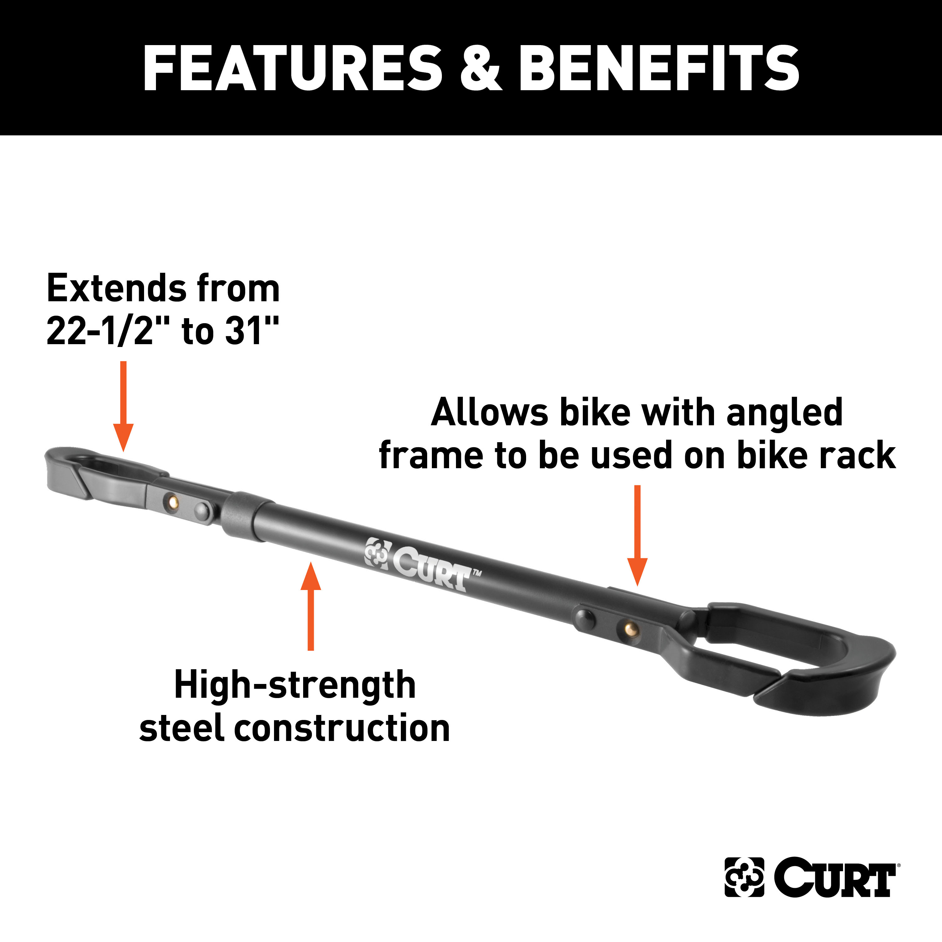 CURT 18016 Adjustable 22-1/2 to 31-Inch Bike Rack Adapter for Women's Bike, Angled Frame thumbnail 1