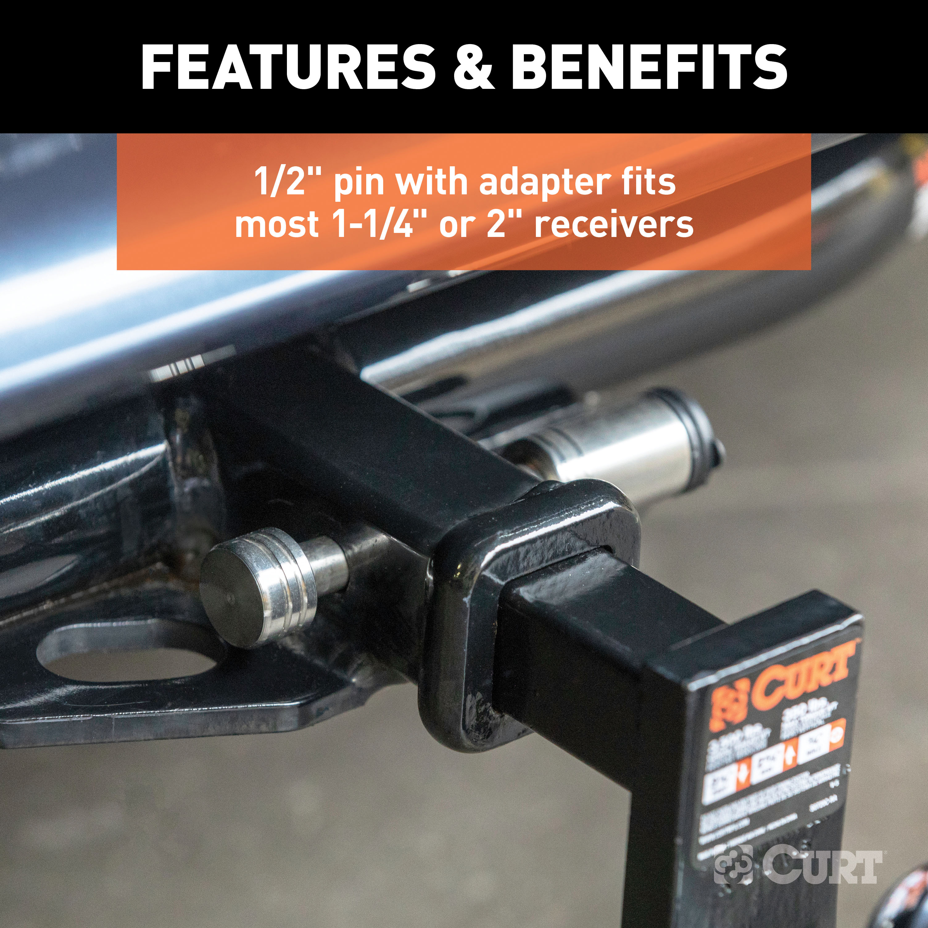 CURT 23517 Stainless Steel Trailer Hitch Lock, 1/2-Inch Pin Diameter, 5/8-Inch Adapter, Fits 1-1/4 or 2-Inch Receiver thumbnail 2