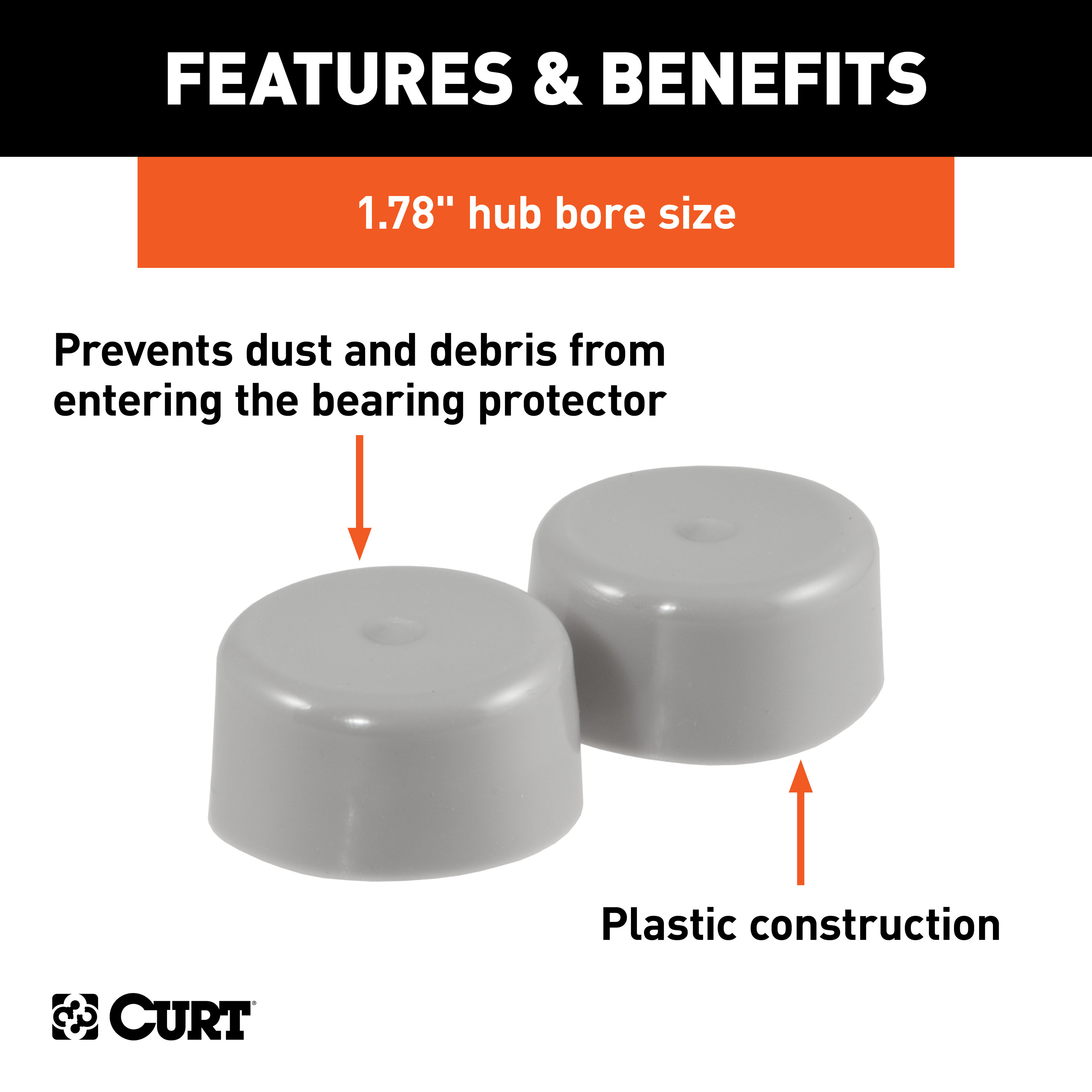 CURT 23178 1.78-Inch Trailer Wheel Bearing Protector Dust Covers, 2-Pack thumbnail 1