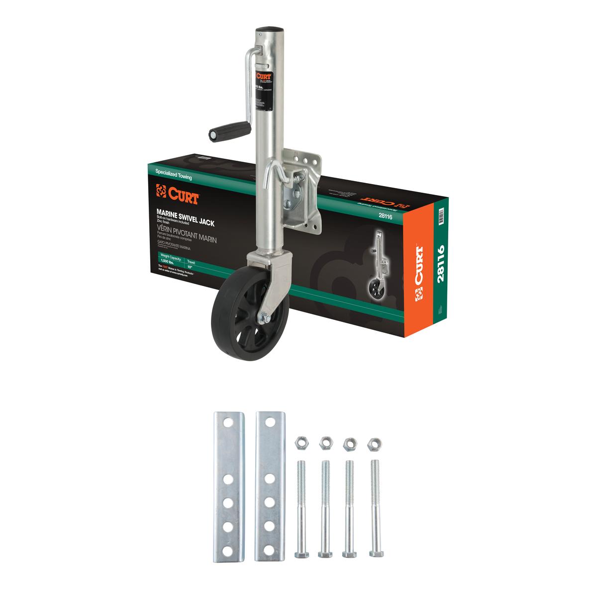 CURT 28116 Marine Boat Trailer Jack with 8-Inch Wheel, 1,500 lbs. 11 Inches Vertical Travel