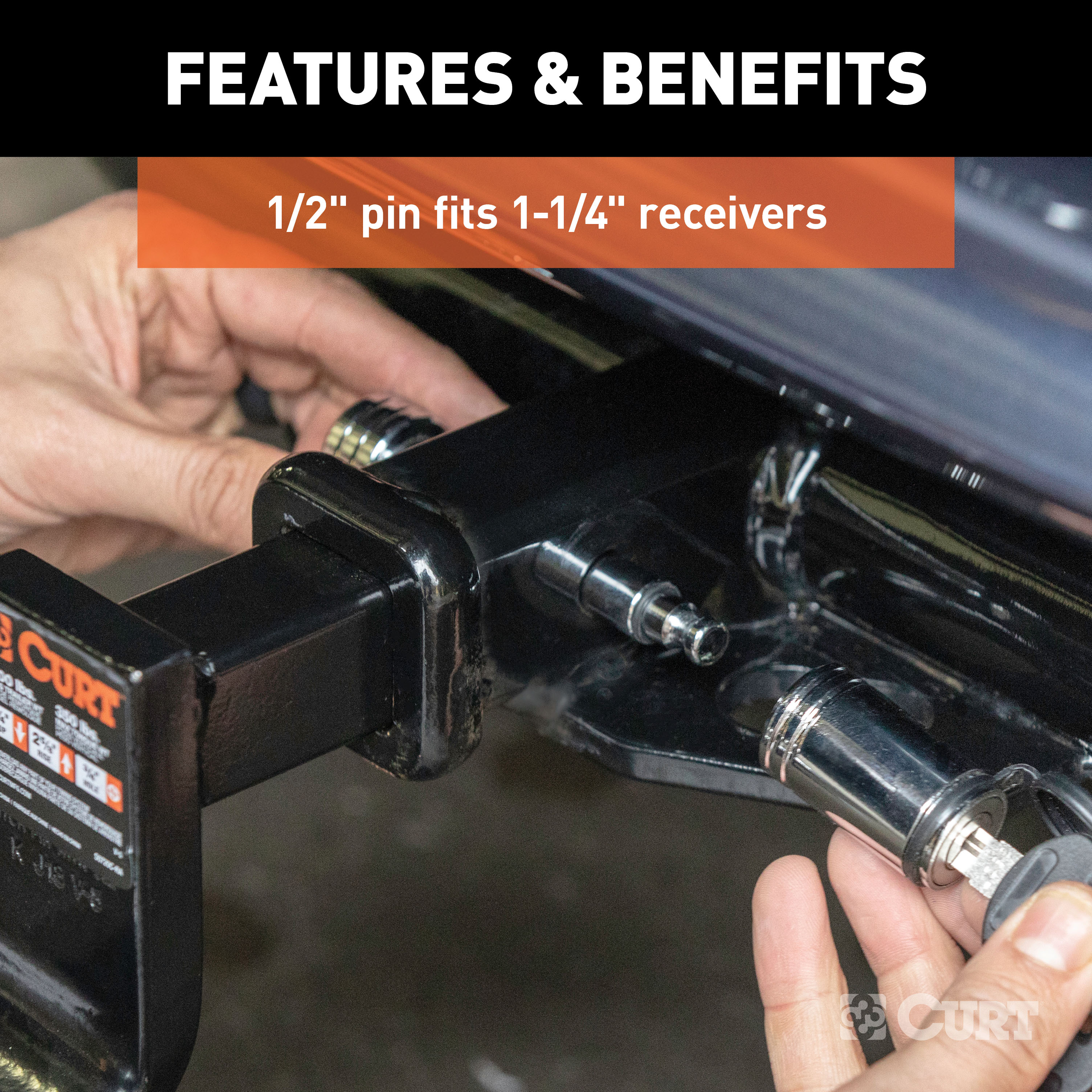 CURT 23501 Trailer Hitch Lock, 1/2-Inch Pin Diameter, Fits 1-1/4-Inch Receiver thumbnail 2