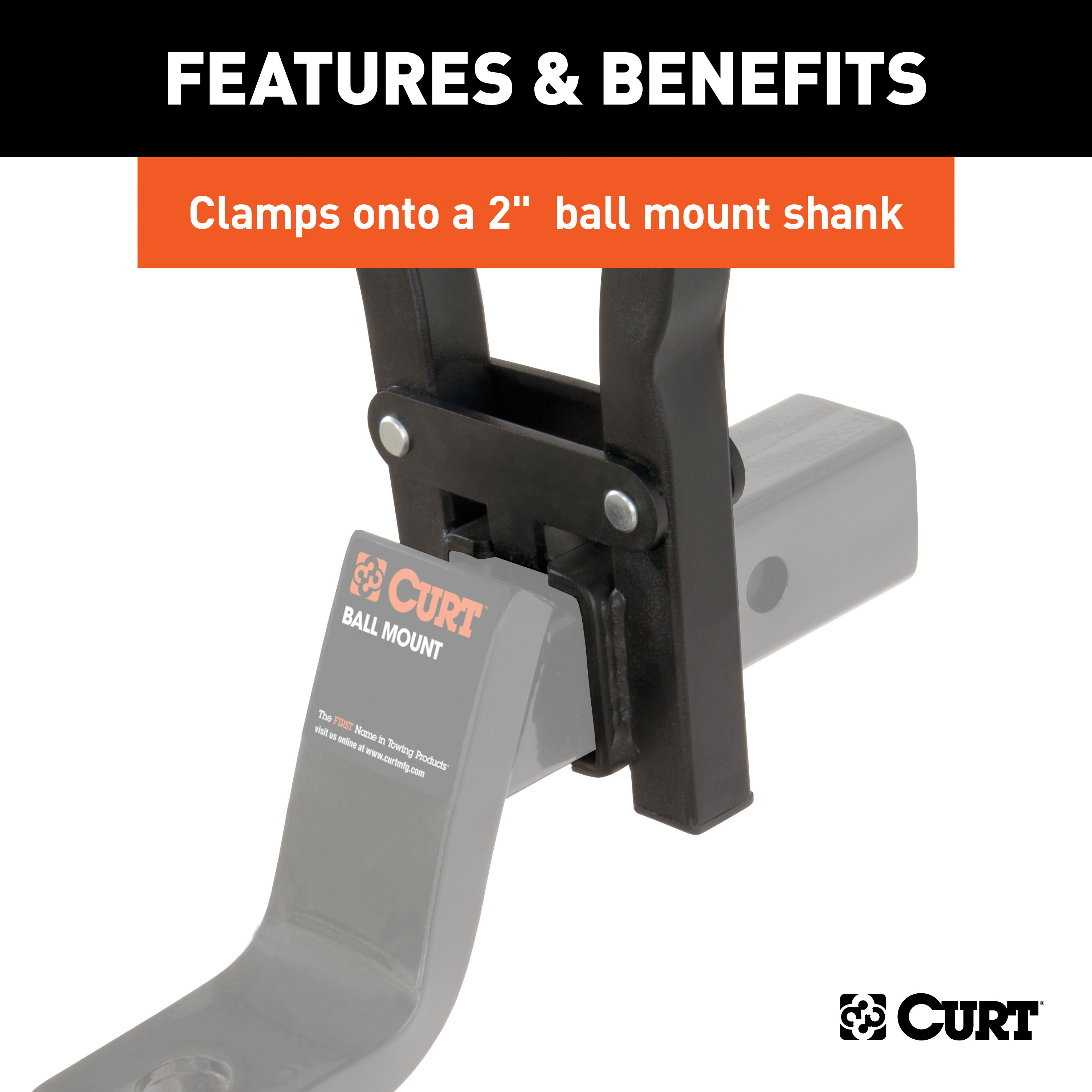 CURT 18013 Clamp-On Trailer Hitch Bike Rack Mount, Fits 2-Inch Shank, 3 Bicycles thumbnail 2