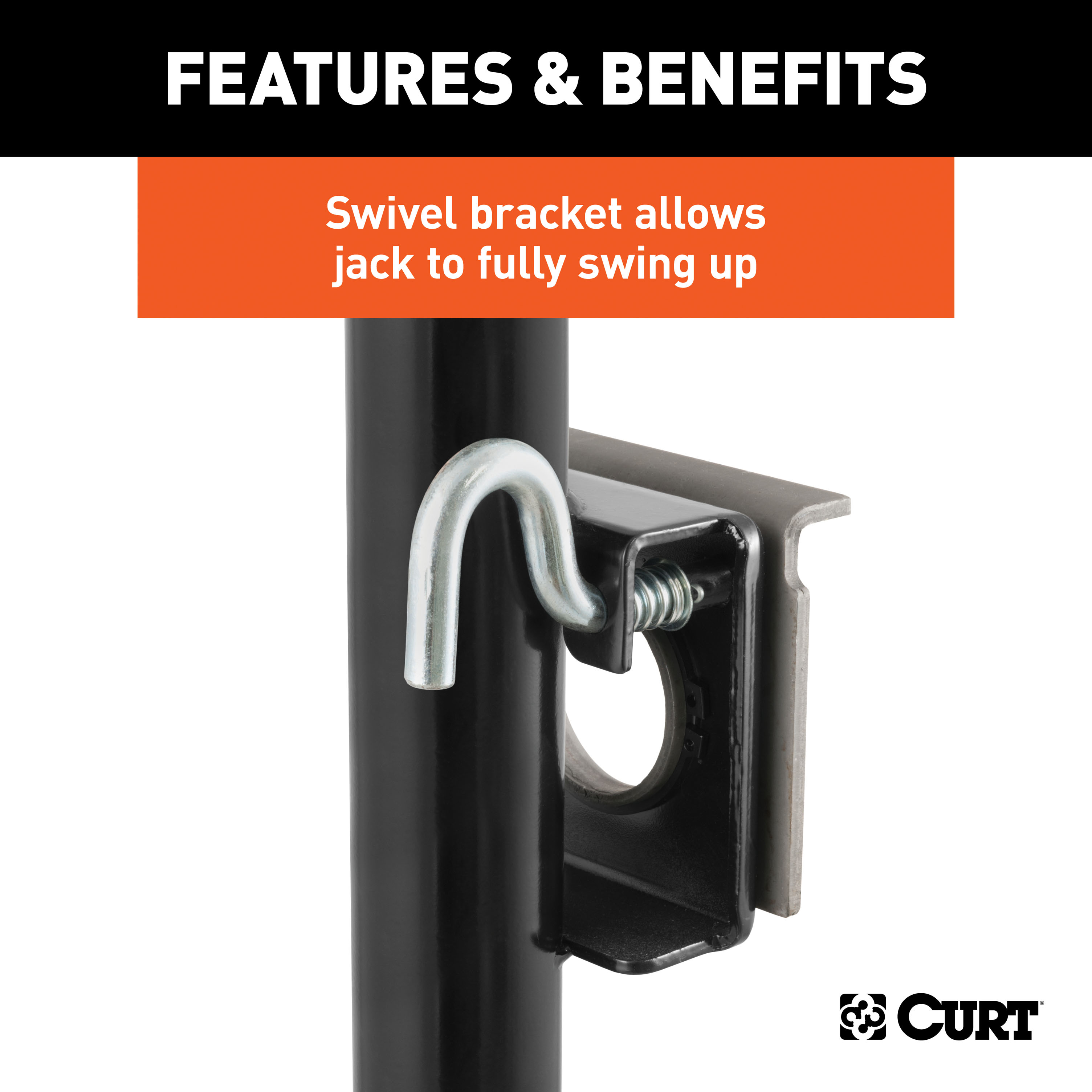 CURT 28306 Weld-On Bracket-Style Swivel Trailer Jack, 3,000 lbs. Support Capacity, 14-1/2 Inches Vertical Travel thumbnail 2