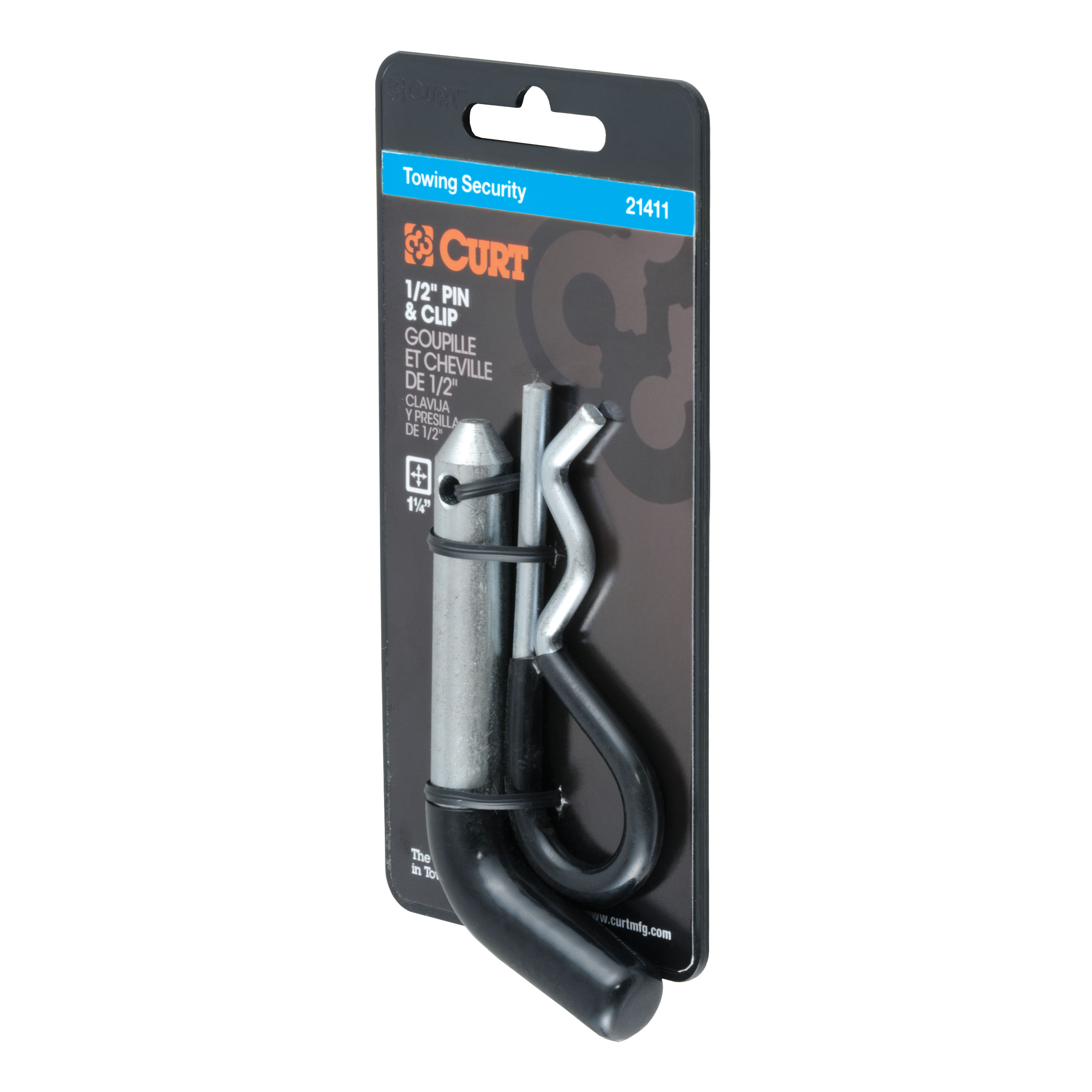 CURT 21411 Trailer Hitch Pin & Clip with Vinyl-Coated Grip, 1/2-Inch Diameter, Fits 1-1/4-Inch Receiver thumbnail 0