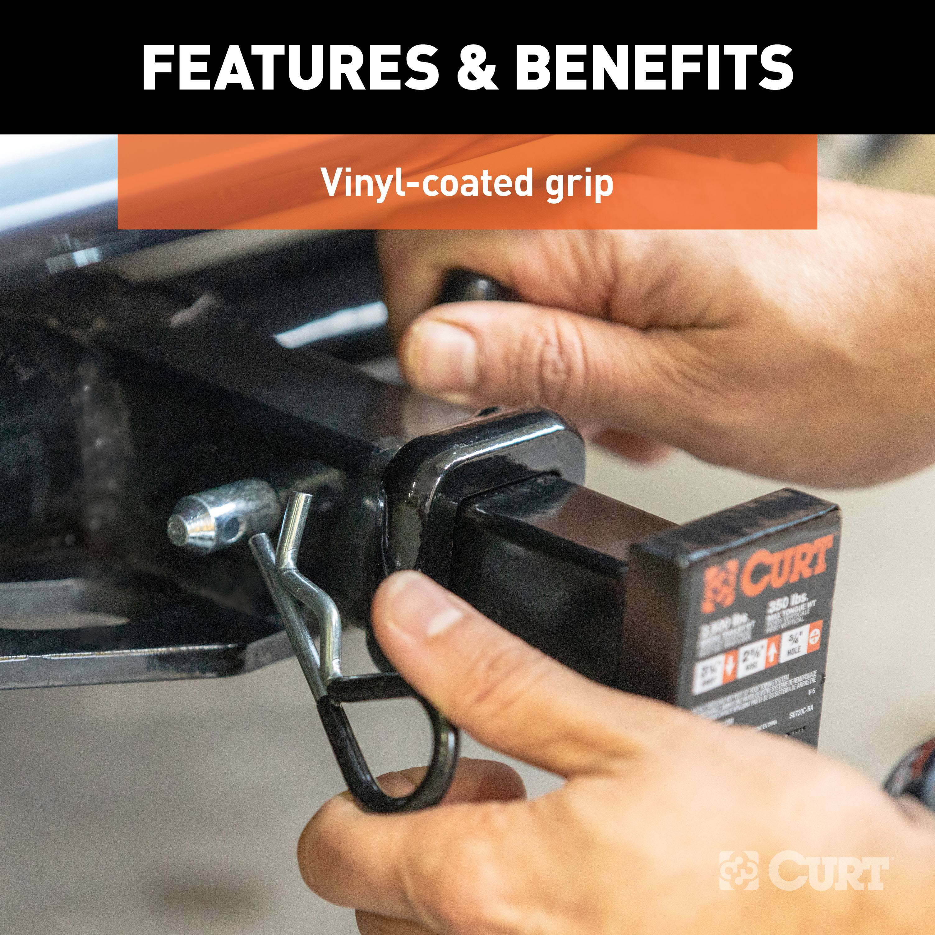 CURT 21411 Trailer Hitch Pin & Clip with Vinyl-Coated Grip, 1/2-Inch Diameter, Fits 1-1/4-Inch Receiver thumbnail 4