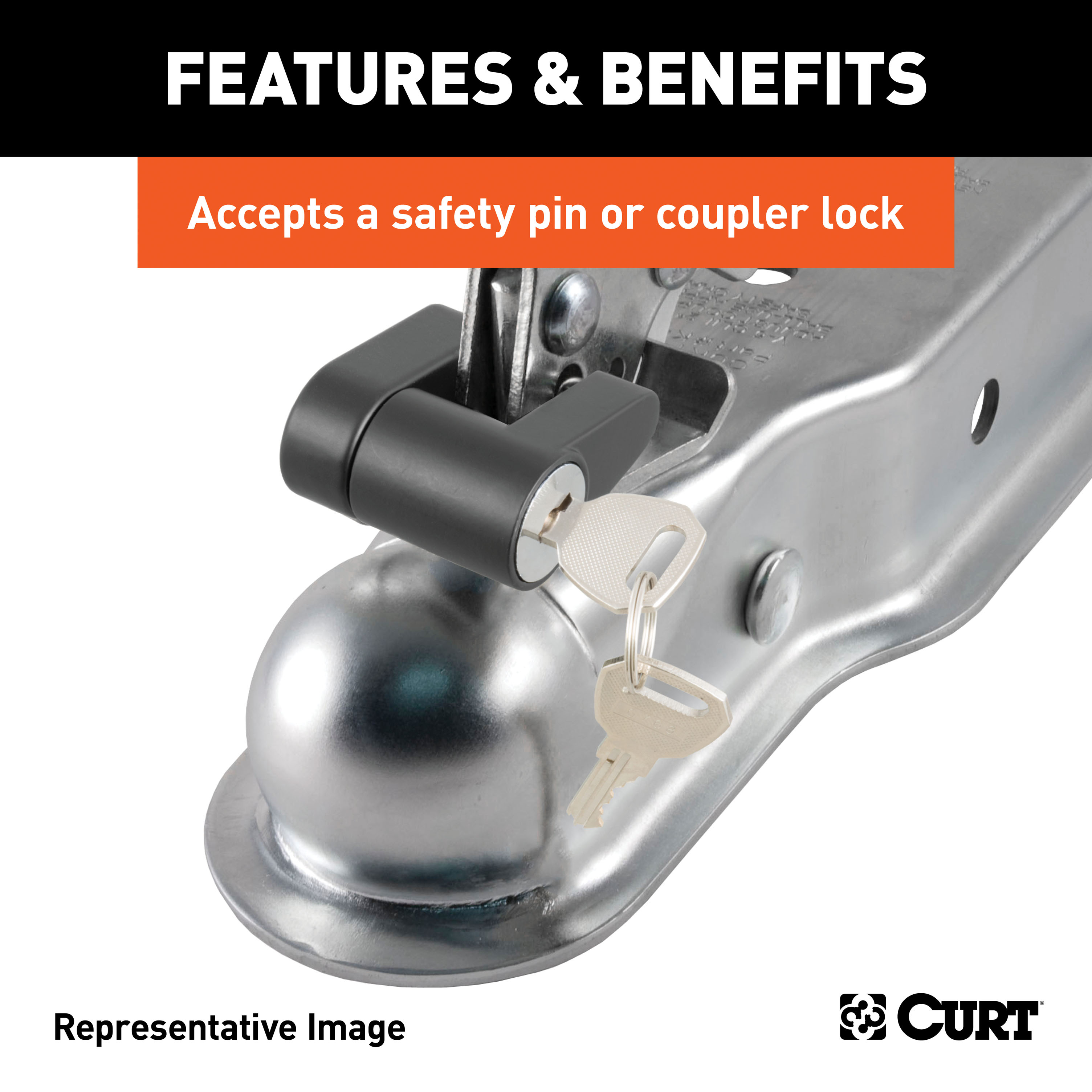 CURT 2,000 lbs Straight Tongue Trailer Coupler (2-1/2-Inch Channel) 1-7/8-In Hitch Ball thumbnail 3