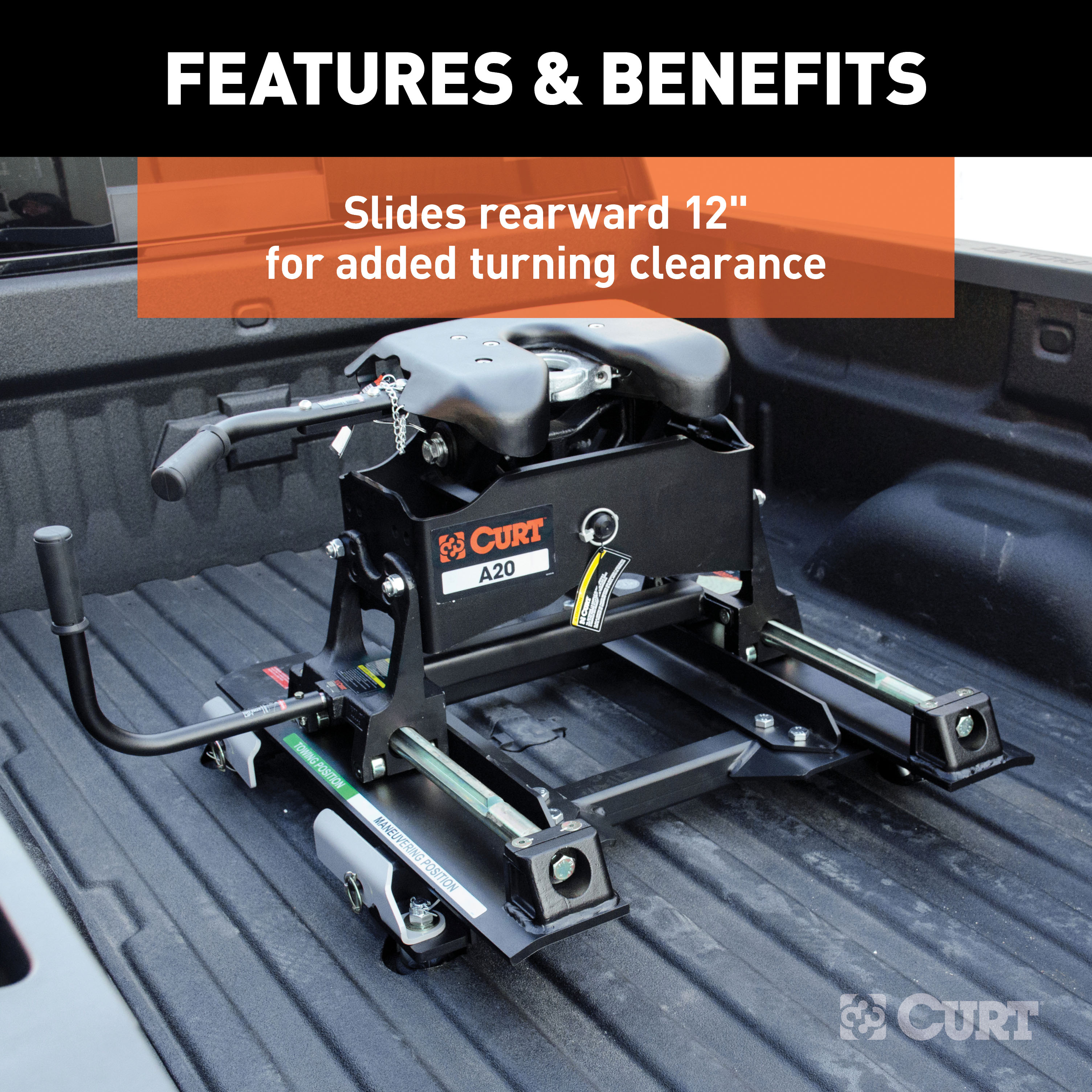 CURT 20K, A20 5th Wheel Slider Hitch for Short Bed Trucks, 20,000 lbs 16541 thumbnail 3