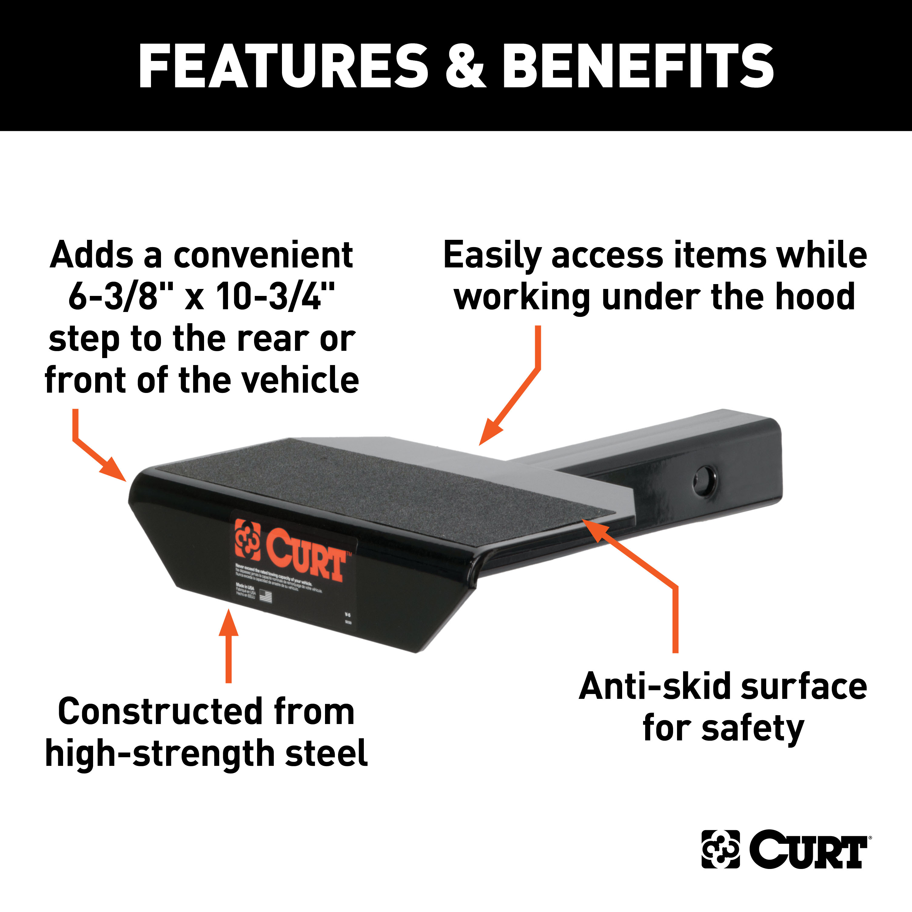 CURT 31001 10-3/4-Inch Non-Skid Trailer Hitch Step for 2-Inch Receiver thumbnail 1