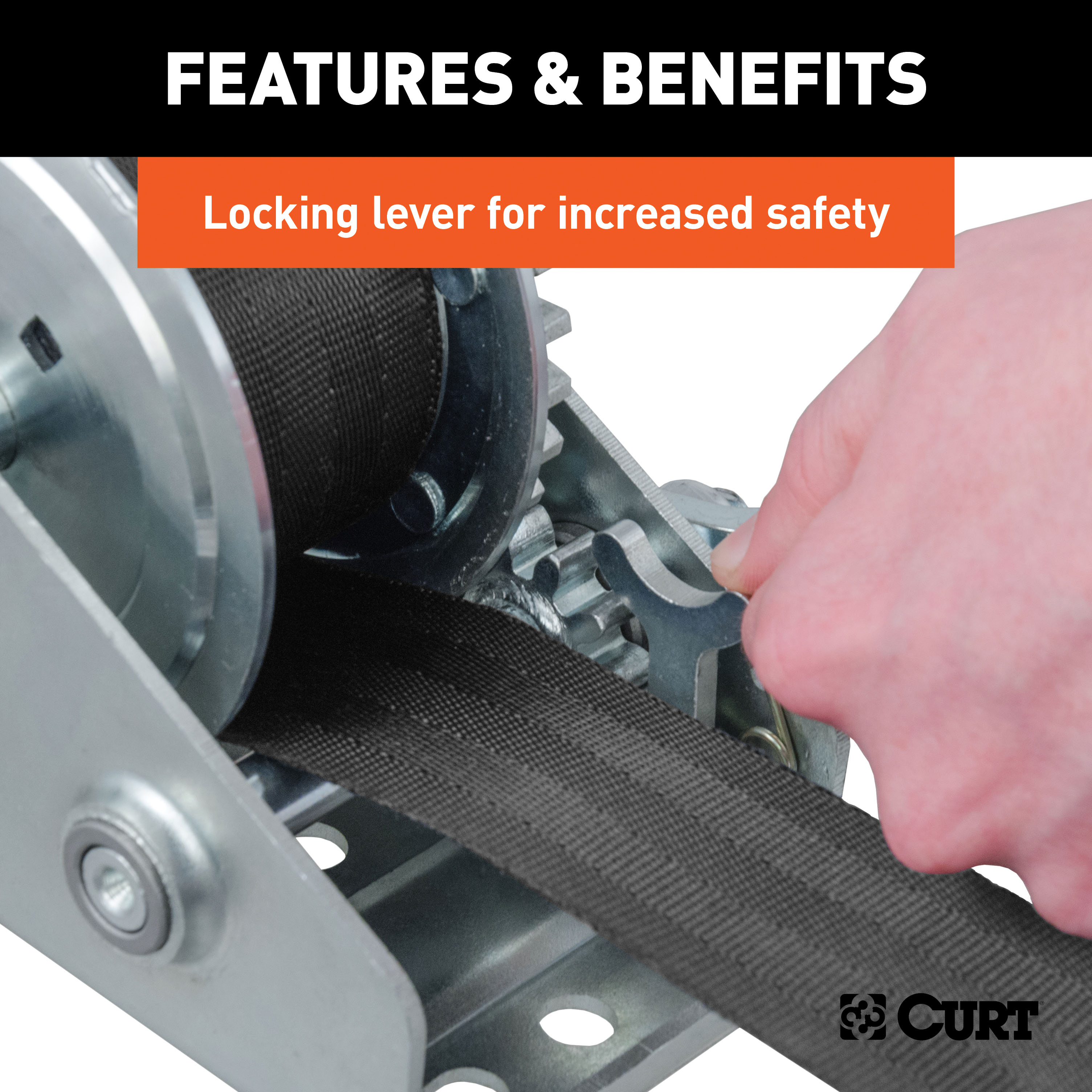 CURT 29433 Manual Hand Crank Boat Trailer Winch, 900 lbs Capacity, 6-1/2-In Handle, 3.25:1 Gear Ratio, 15' Strap thumbnail 2