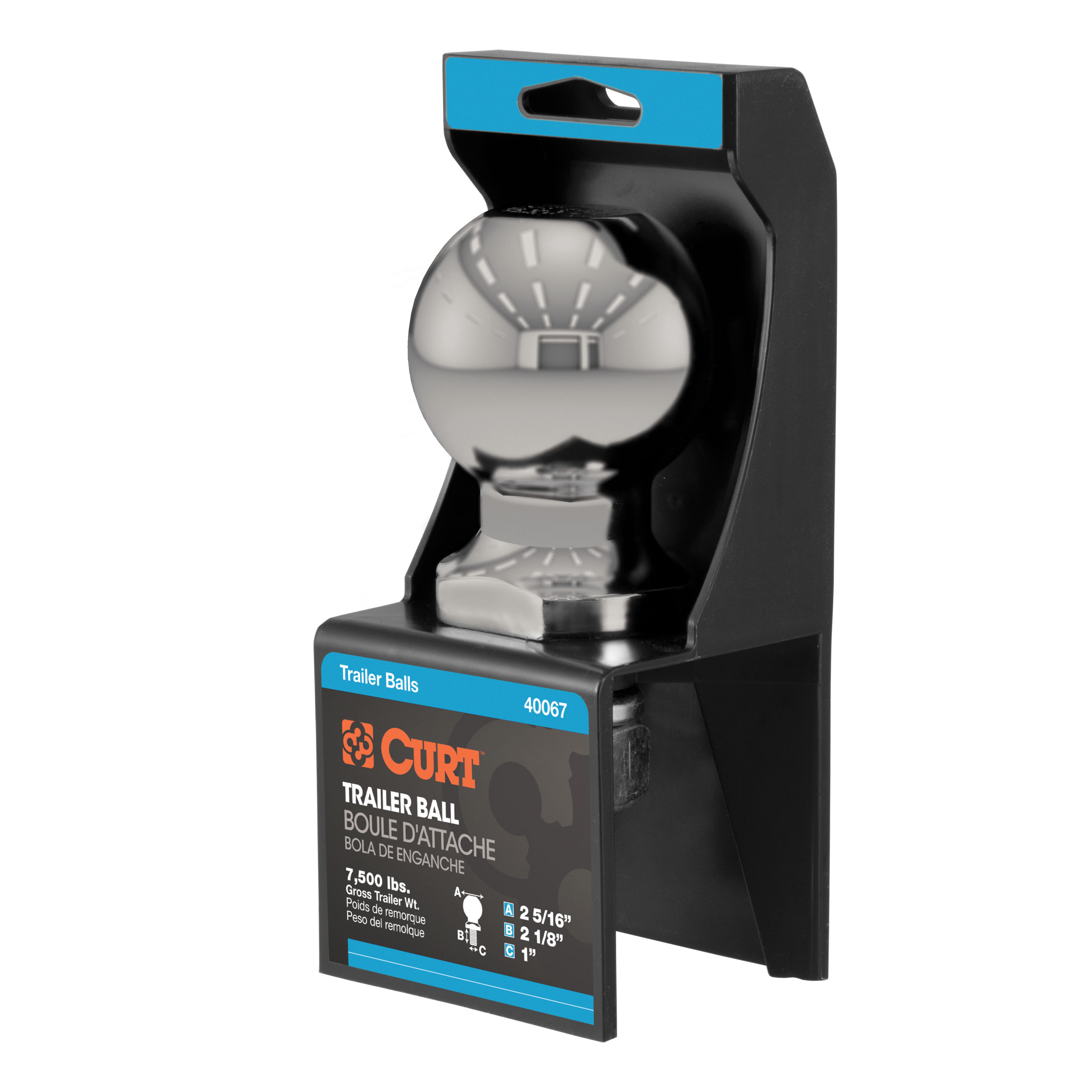 CURT 40084 Stainless Steel Trailer Hitch Ball, 7,500 lbs, 2-5/16-Inch Diameter, 1 x 2-1/8-Inch Shank thumbnail 0