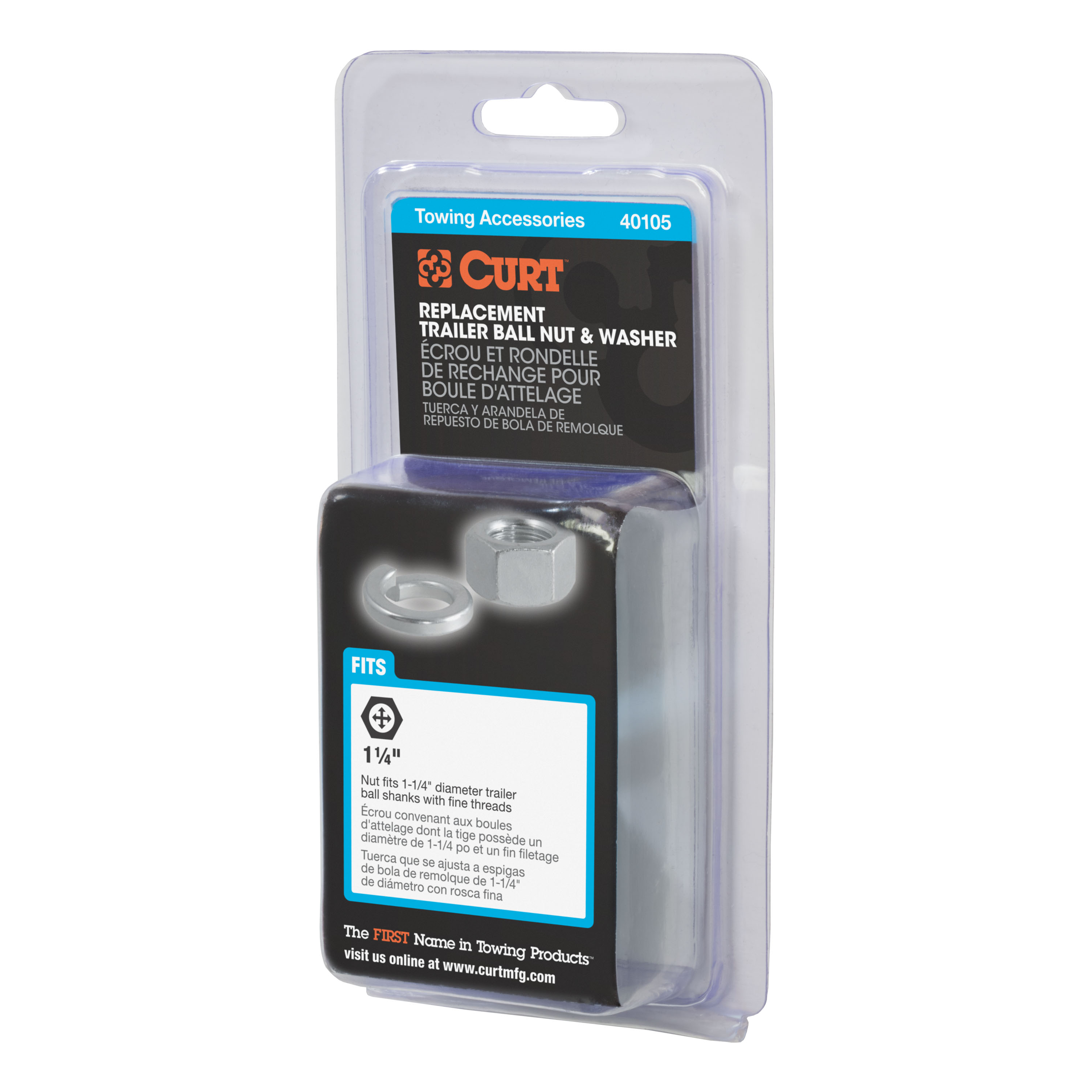 CURT 40105 Replacement Trailer Hitch Ball Nut and Washer for 1-1/4-Inch Shank thumbnail 1