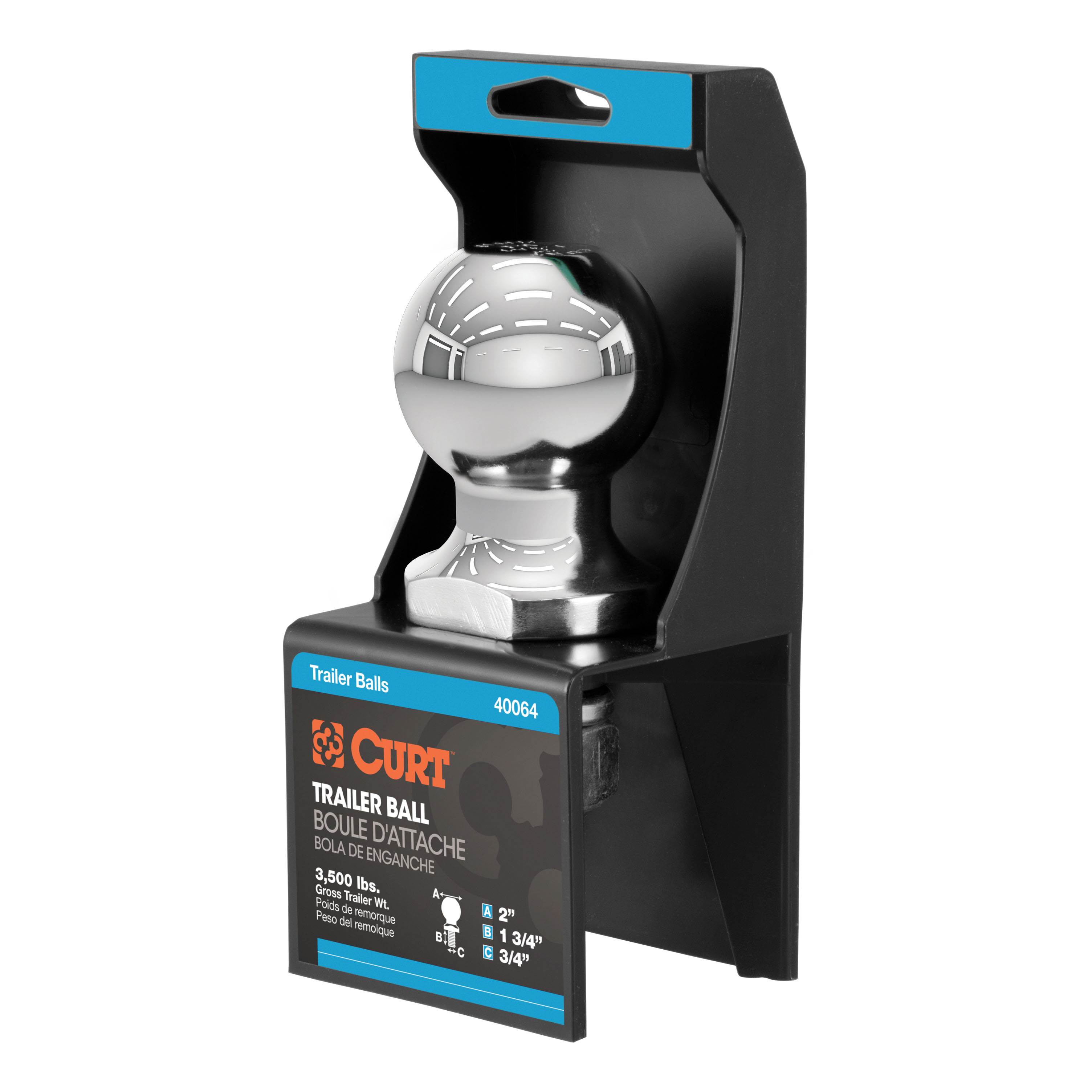 CURT 40064 Chrome Trailer Hitch Ball, 3,500 lbs, 2-Inch Diameter, 3/4 x 1-3/4-Inch Shank thumbnail 0