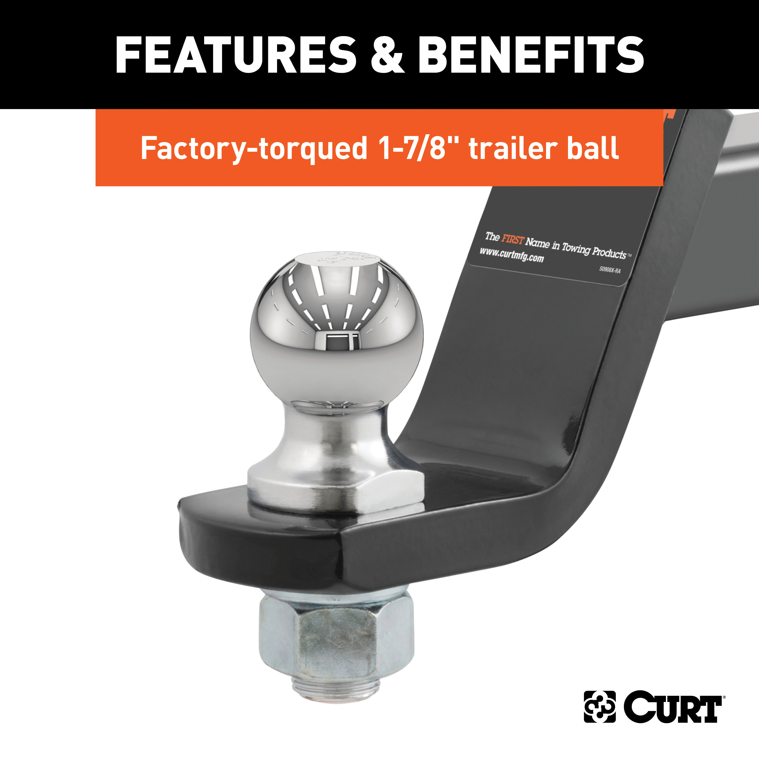 CURT 45055 Trailer Hitch Mount with 1-7/8-Inch Ball & Pin, Fits 2-Inch Receiver, 3,500 lbss, 4-Inch Drop thumbnail 3
