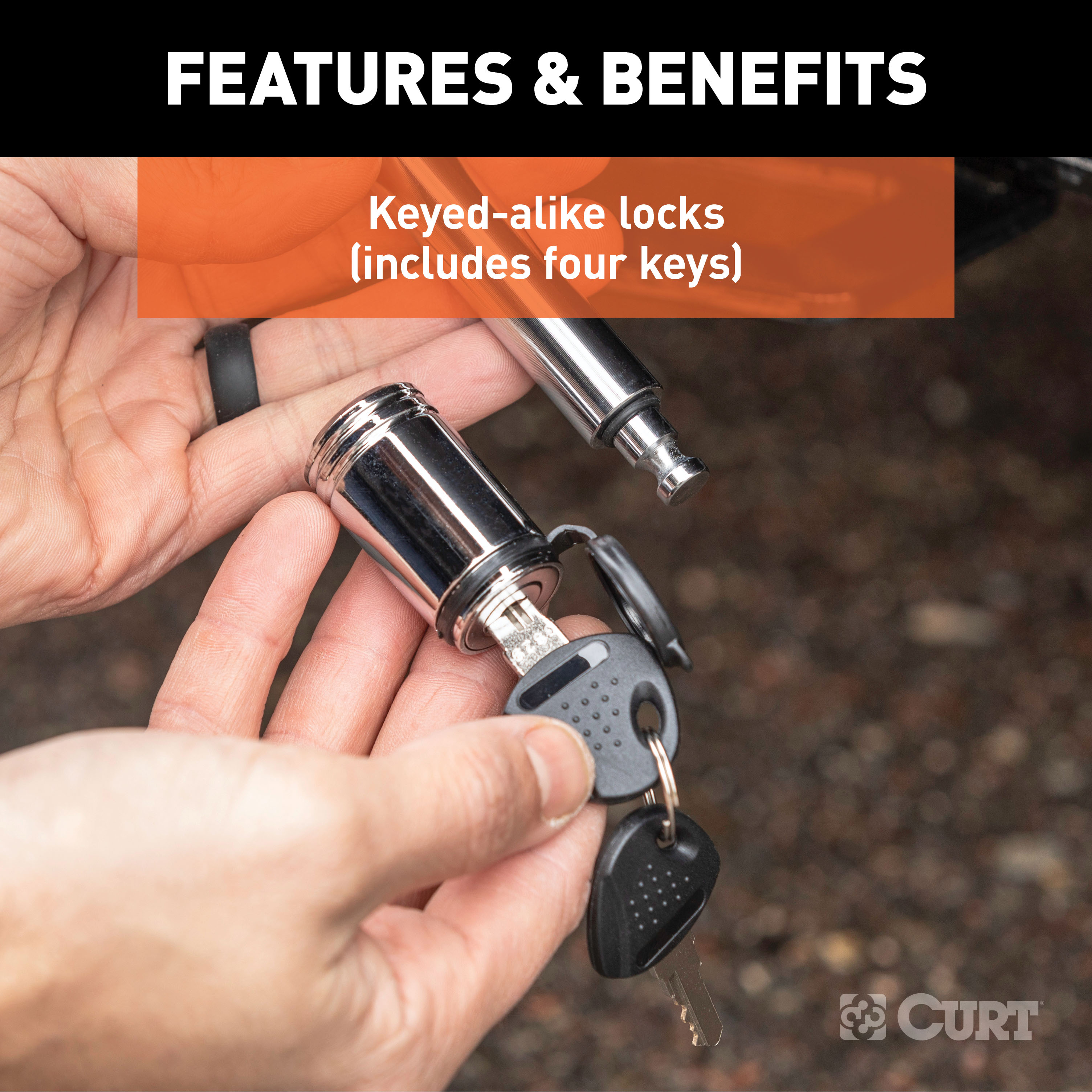 CURT 23526 Trailer Lock Set for 2-Inch Receiver, 7/8-Inch Coupler Latch Span thumbnail 6