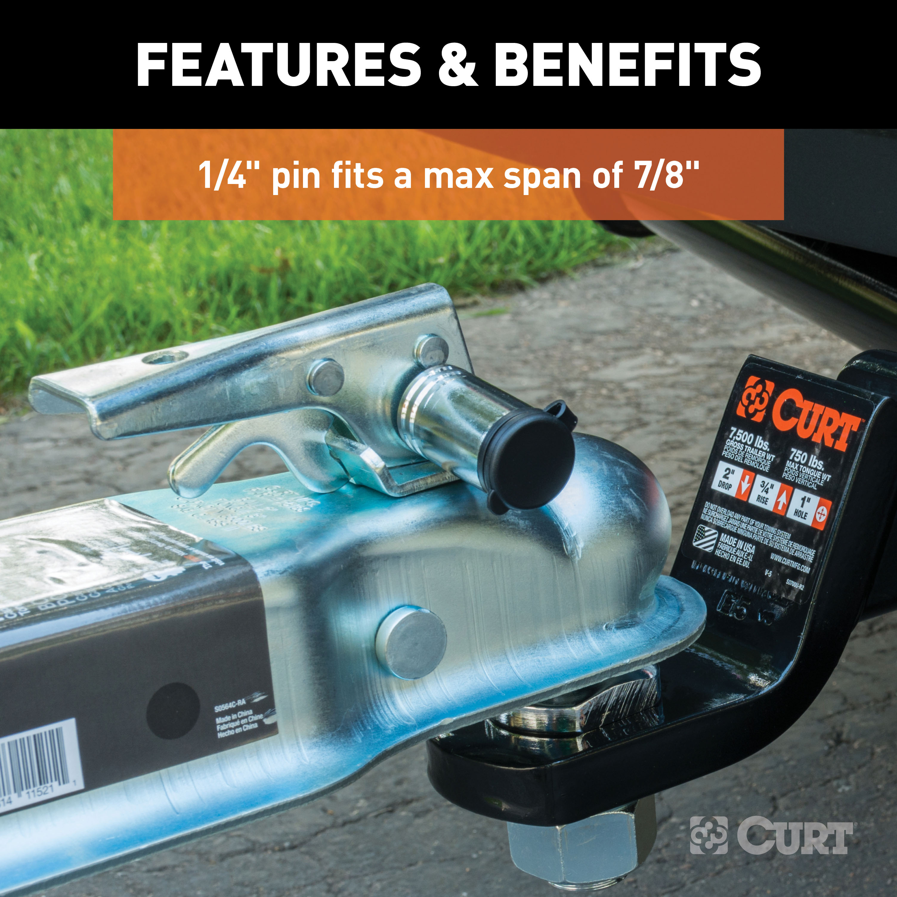 CURT 23526 Trailer Lock Set for 2-Inch Receiver, 7/8-Inch Coupler Latch Span thumbnail 4