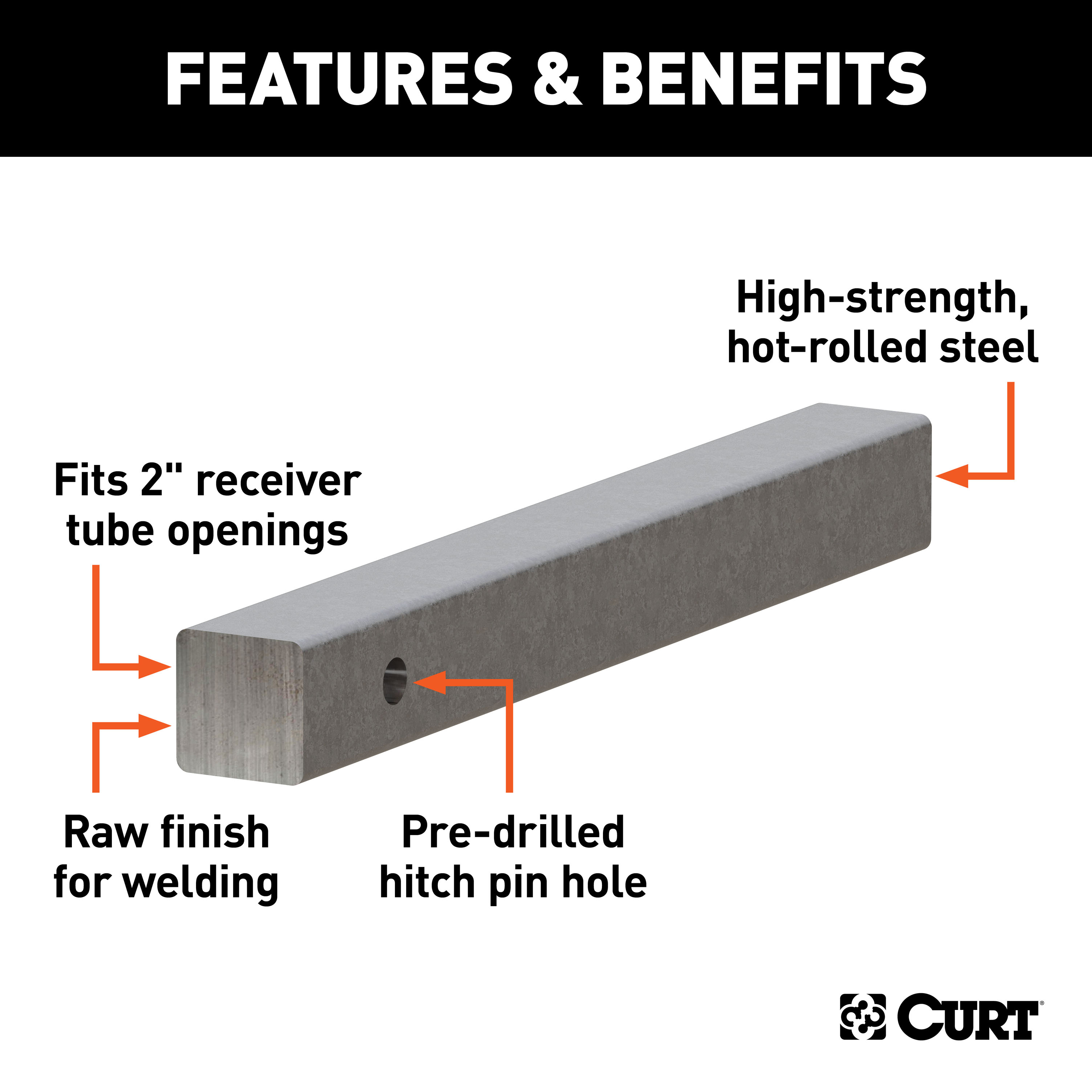 CURT 49533 2-Inch x 18-Inch Weld-On Raw Steel Trailer Hitch Bar Shank thumbnail 2