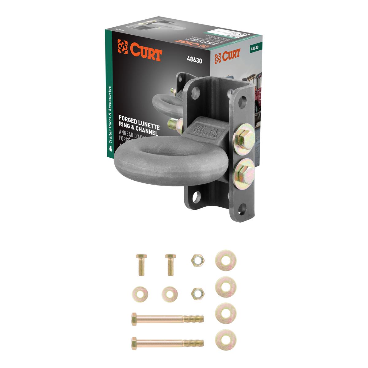 CURT 48630 Raw Steel Adjustable Pintle Hitch Lunette Ring 3-In ID, 12,000 lbs, 7-1/2-Inch Channel Height thumbnail 0