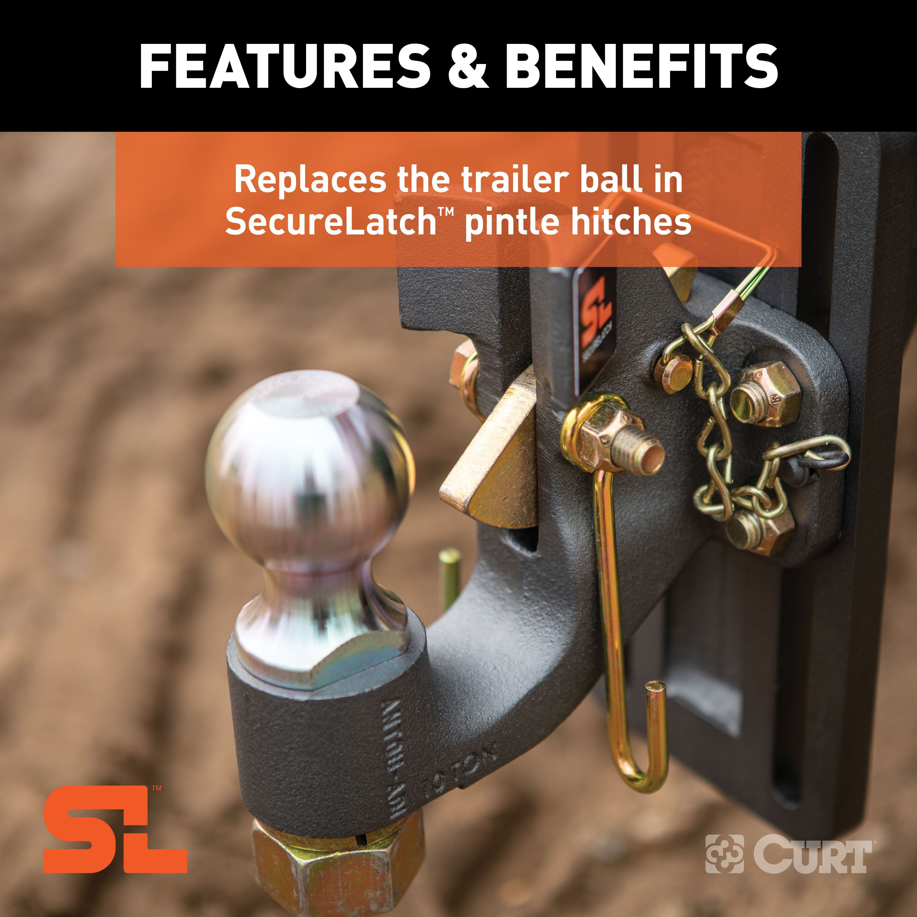 CURT 48430 Replacement SecureLatch 2-5/16-Inch Pintle Hitch Ball, 14,000, 1-1/4-Inch Shank Diameter thumbnail 2