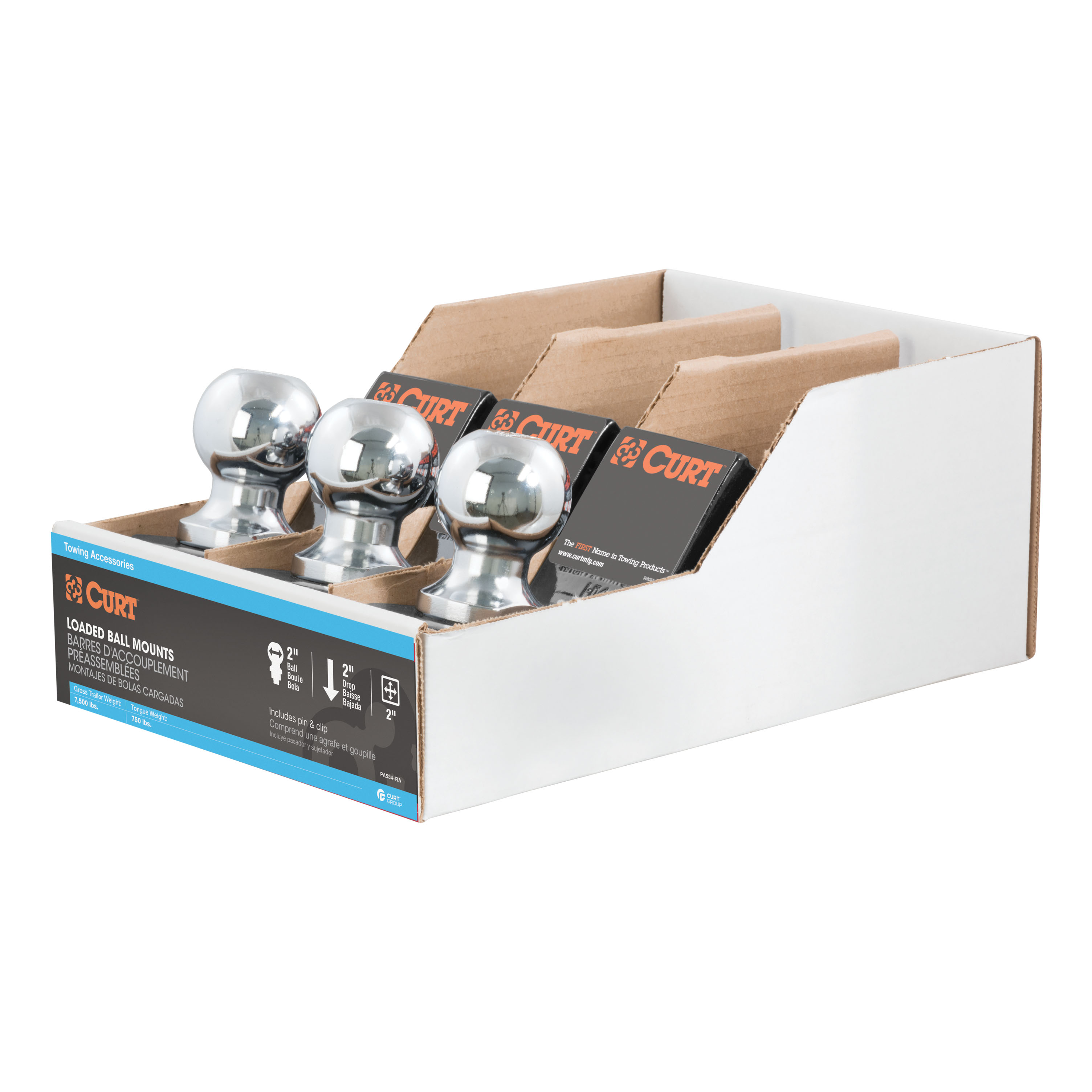 CURT 45037 Trailer Hitch Mounts with 2-Inch Ball & Pin, Fits 2-In Receiver, 7,500 lbss, 2" Drop, 3-Pack thumbnail 6