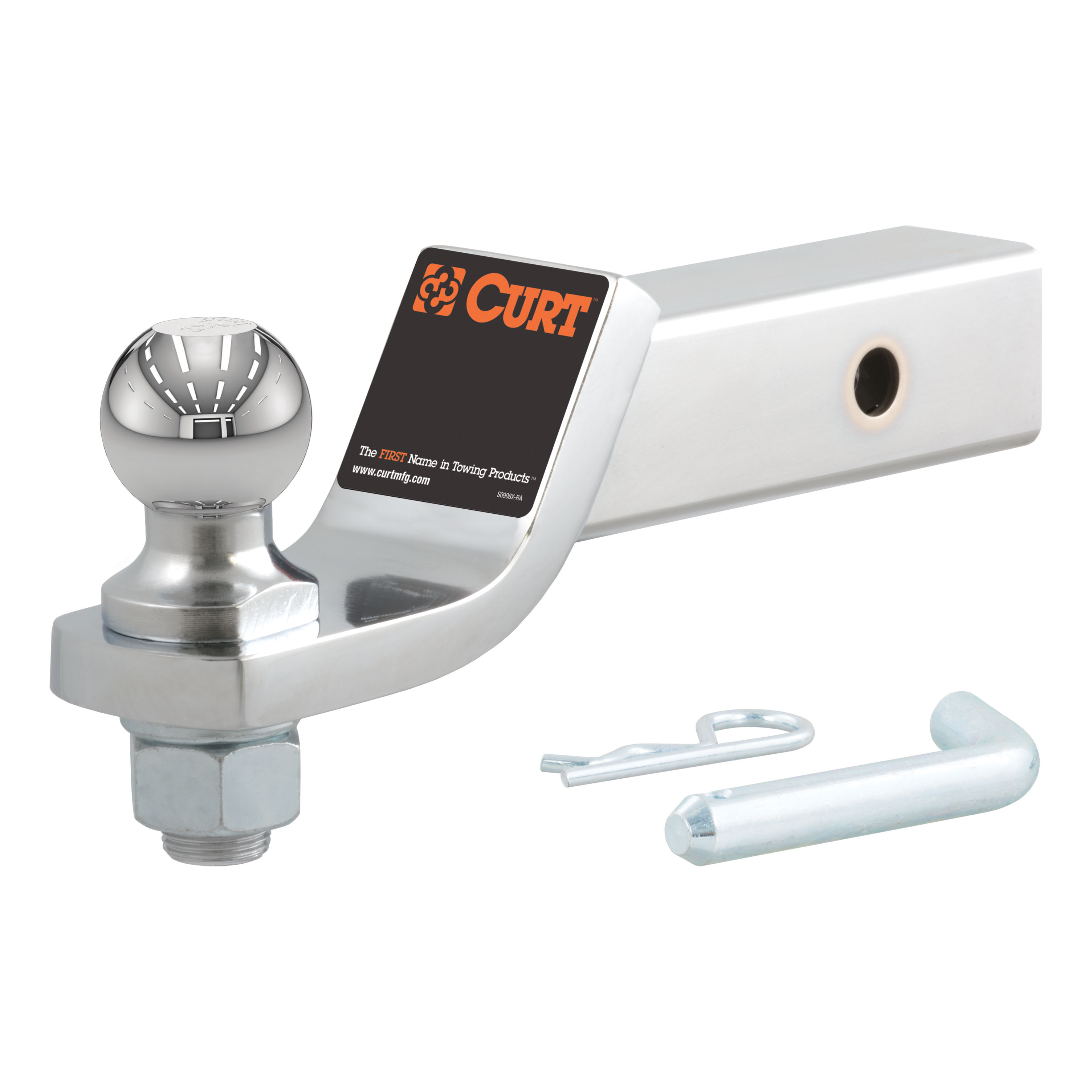 CURT 45293 Chrome Trailer Hitch Mount with 1-7/8-Inch Ball & Pin, Fits 2-Inch Receiver, 7,500 lbss, 2-In Drop thumbnail 0
