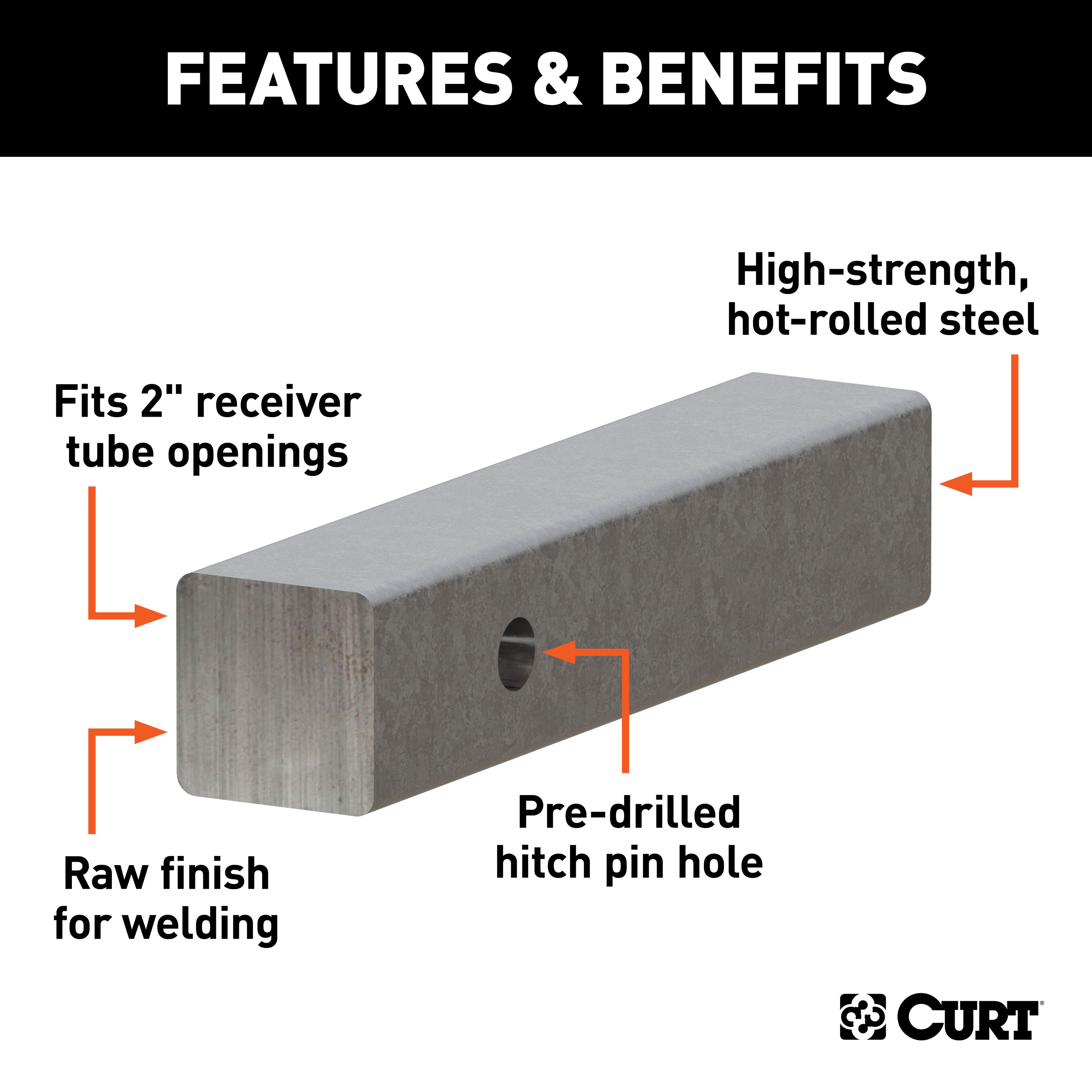 CURT 49529 2-Inch x 10-Inch Weld-On Raw Steel Trailer Hitch Bar Shank thumbnail 2