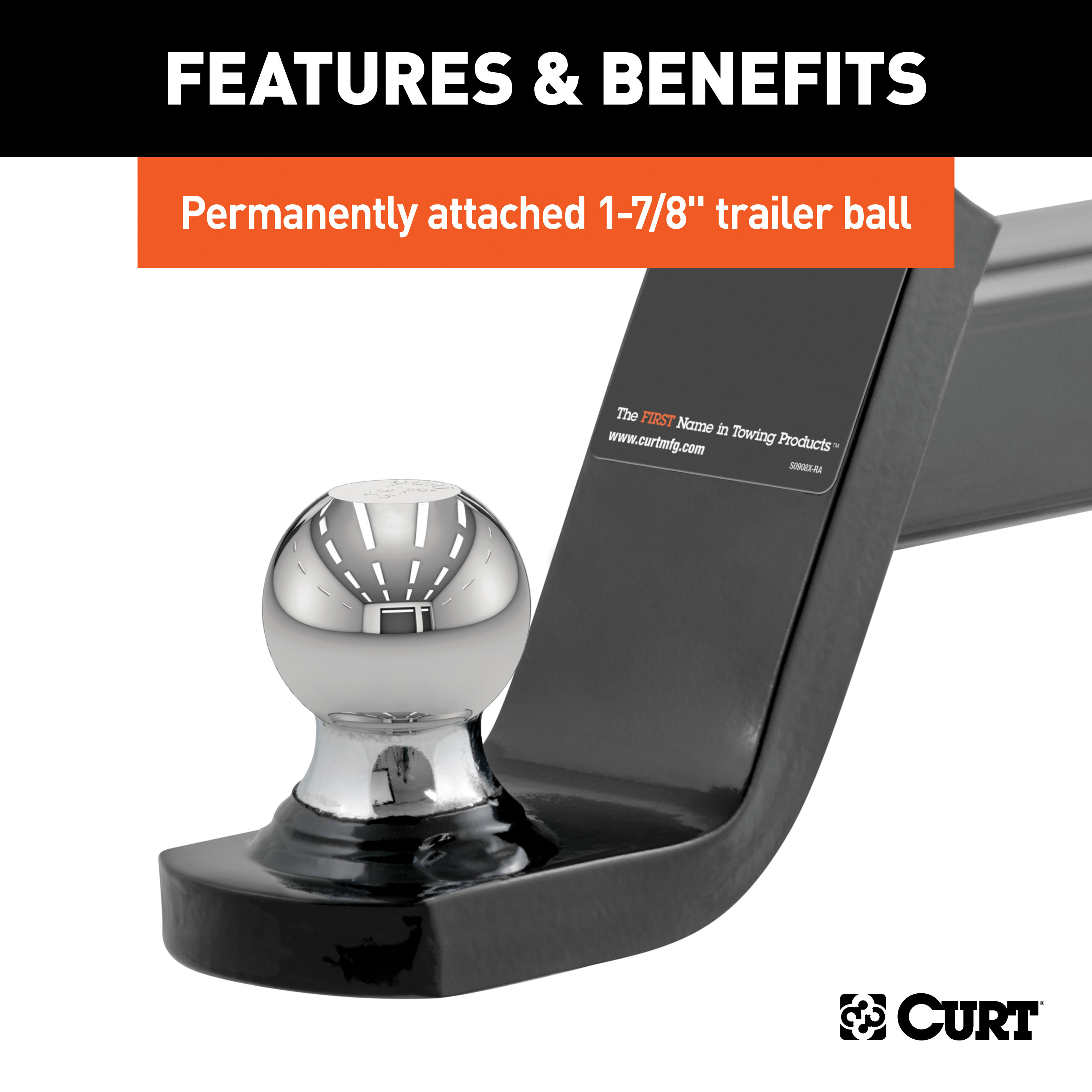 CURT 45151 Fusion Trailer Hitch Mount with 1-7/8-Inch Ball & Pin, Fits 2-Inch Receiver, 5,000 lbss, 4-Inch Drop thumbnail 3