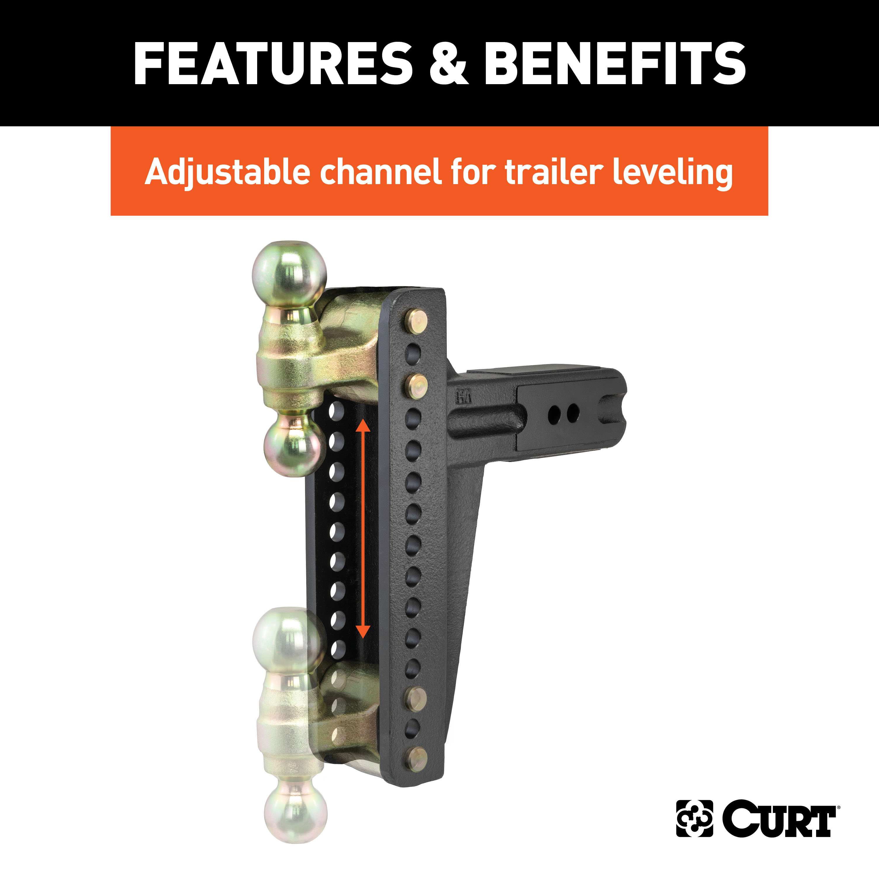 CURT 45928 Adjustable Trailer Hitch Ball Mount, 3-Inch Receiver, 10-5/8-Inch Drop, 2 and 2-5/16-Inch Balls, 21,000 lbss thumbnail 2