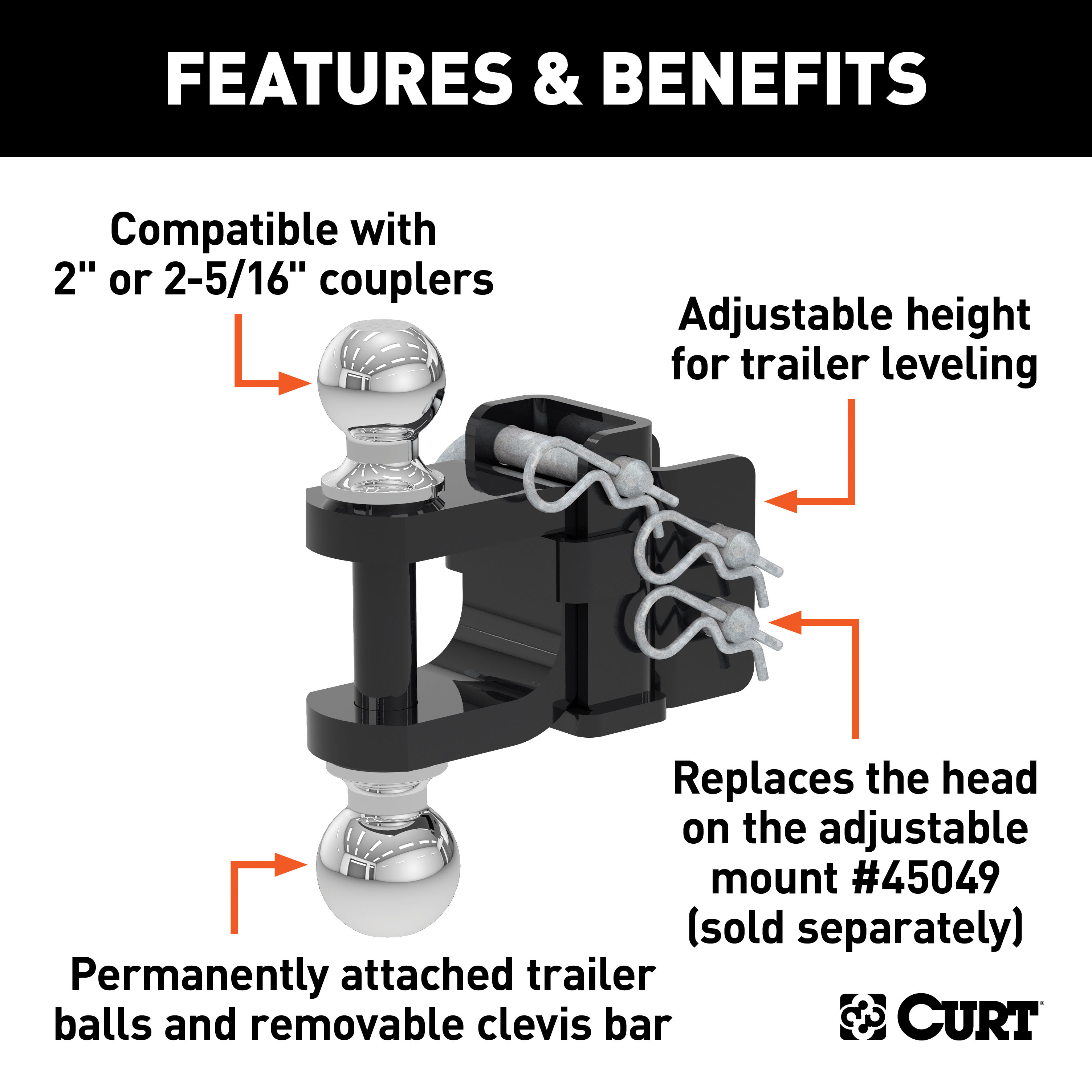 CURT 45008 Replacement Head for Adjustable Trailer Hitch Ball Mount #45049 thumbnail 1