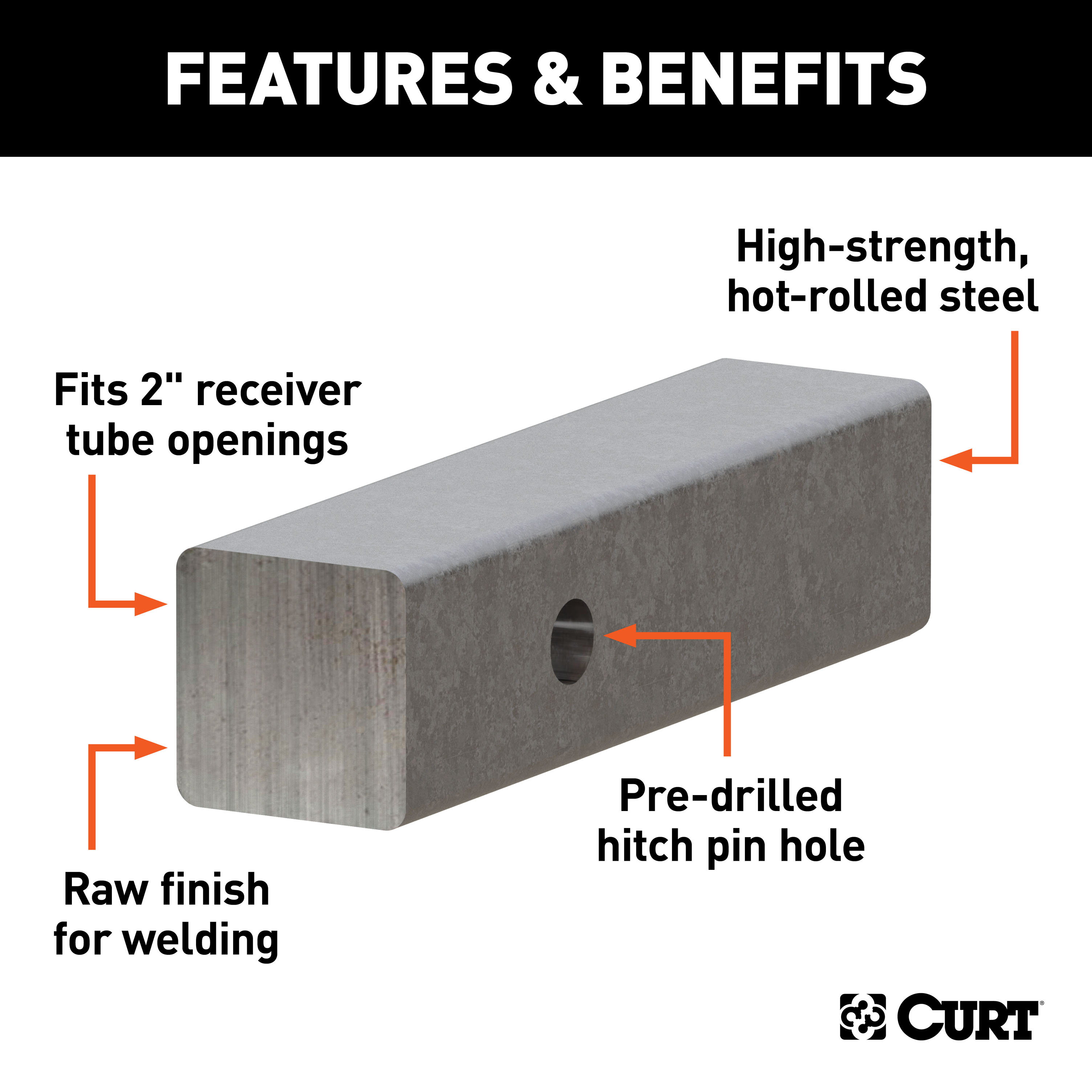CURT 49537 2-Inch x 8-Inch Weld-On Raw Steel Trailer Hitch Bar Shank thumbnail 2