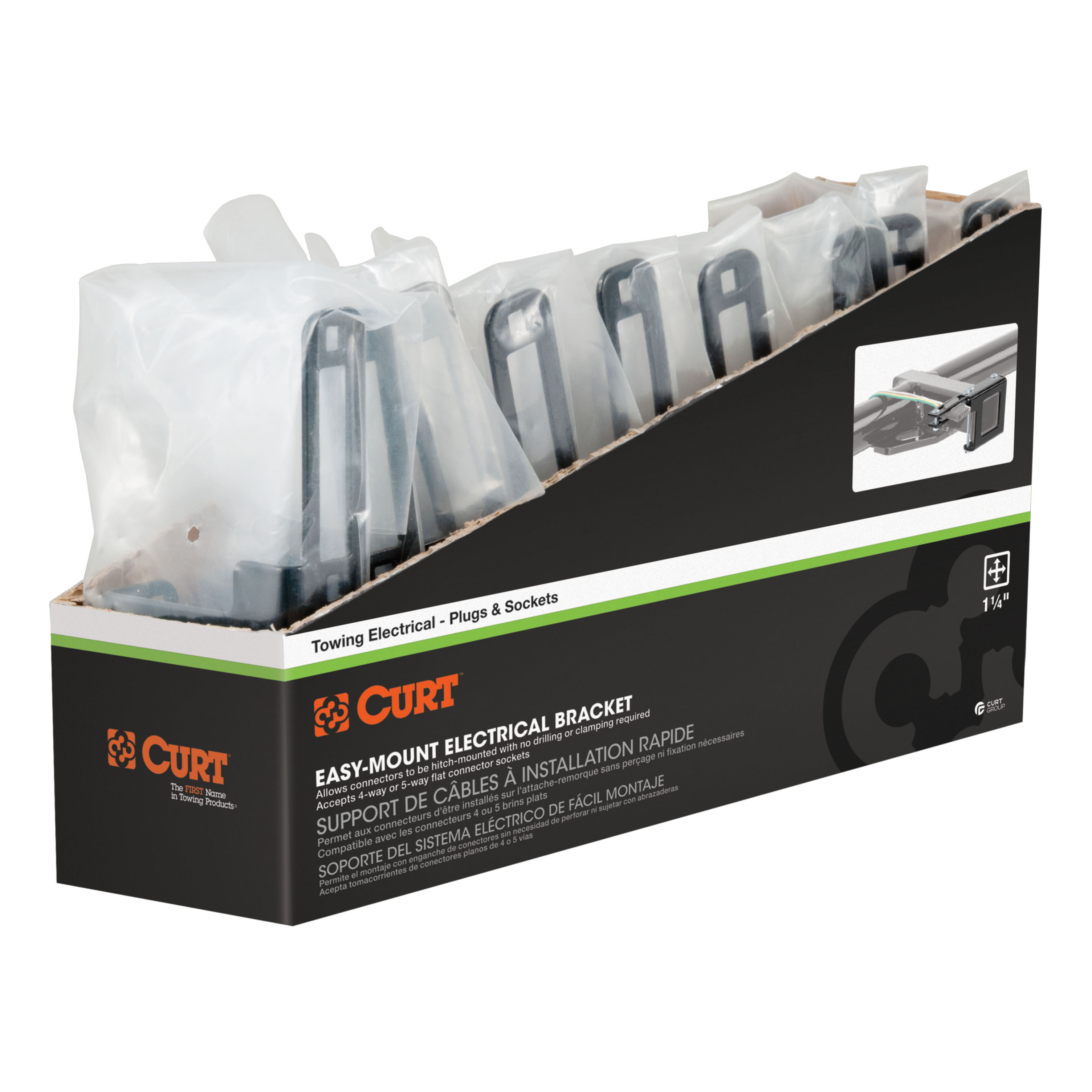 CURT 58002010 Easy-Mount Vehicle Trailer Wiring Connector Mounting Bracket for 1-1/4-Inch Receiver, 4 or 5-Way Flat, 10-Pack thumbnail 3