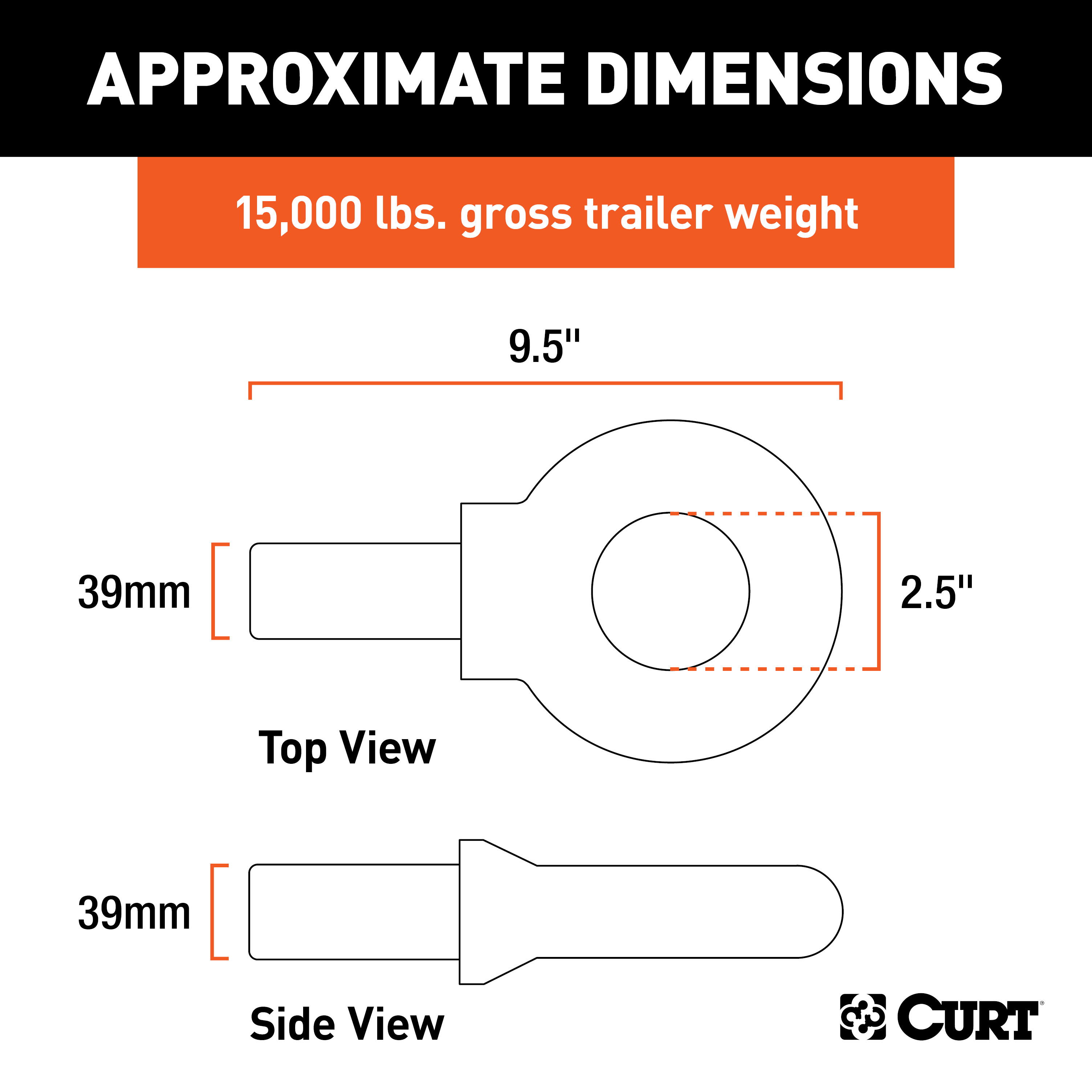CURT 48520 Black Steel Pintle Hitch Lunette Ring with Swivel Castle Nut, 2-1/2-Inch ID, 20,000 lbs thumbnail 2