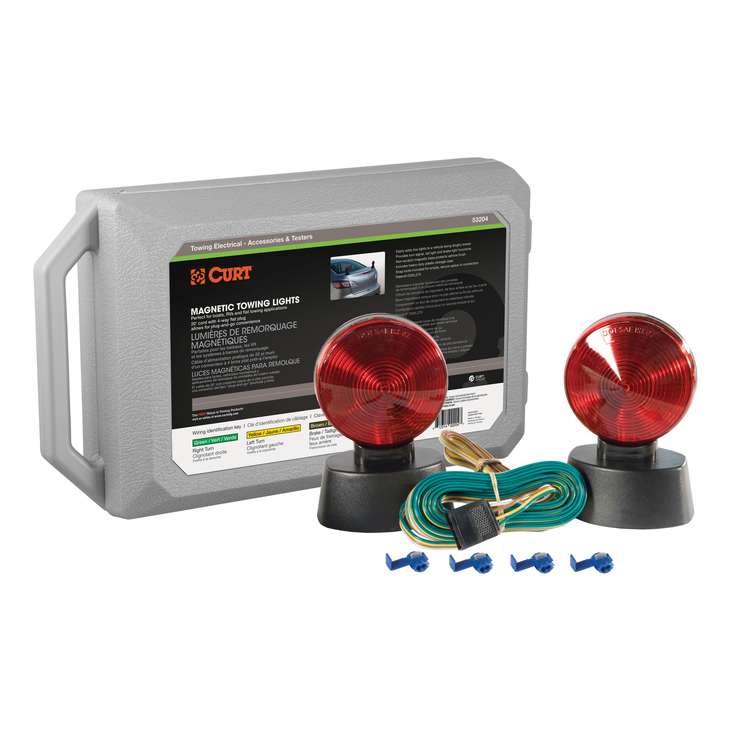 CURT 53204 Magnetic Trailer Lights for Dinghy Towing, 4-Pin Flat Plug, Stop Tail Turn, Storage Case thumbnail 0