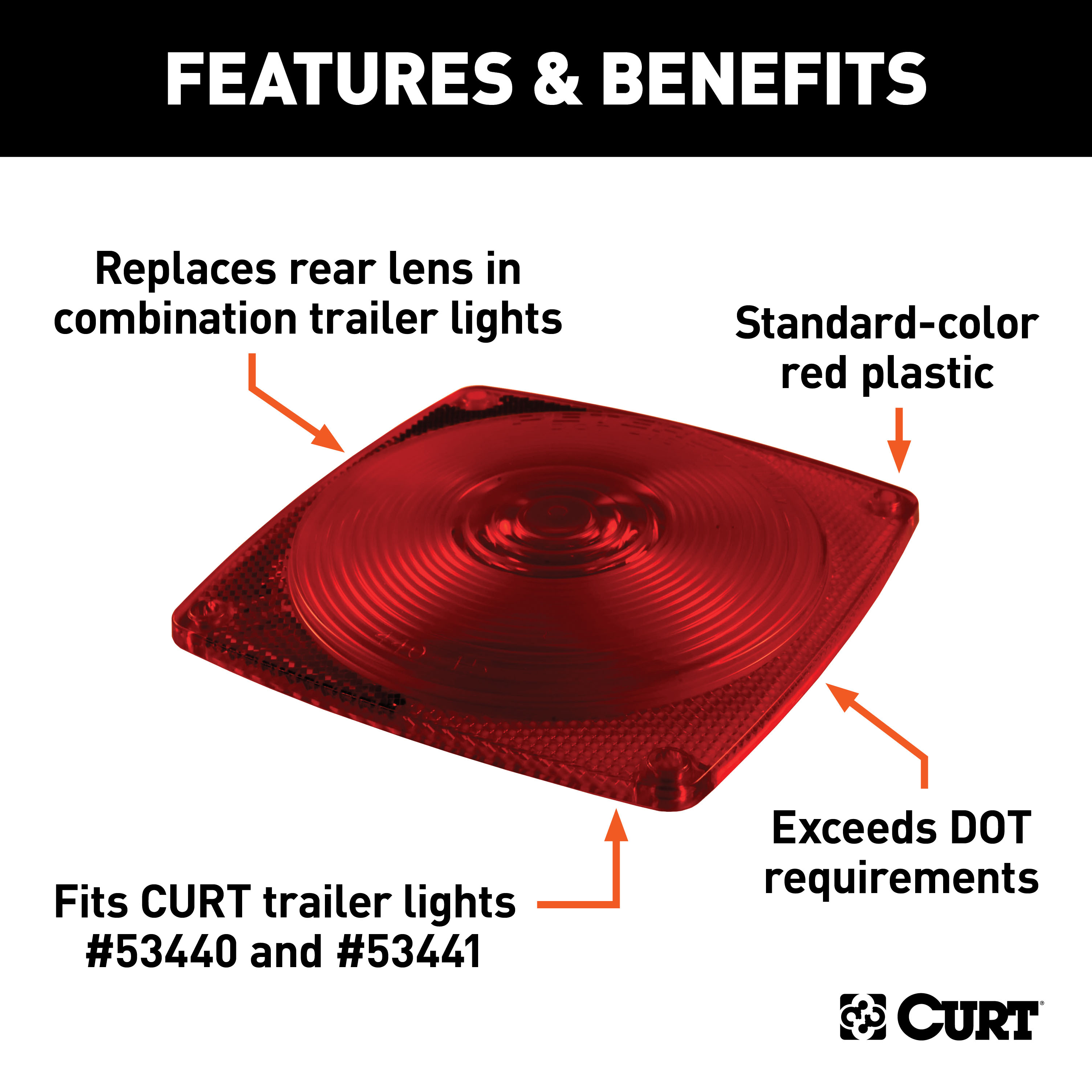 CURT 53445 Replacement Red Combination Trailer Light Lens thumbnail 1
